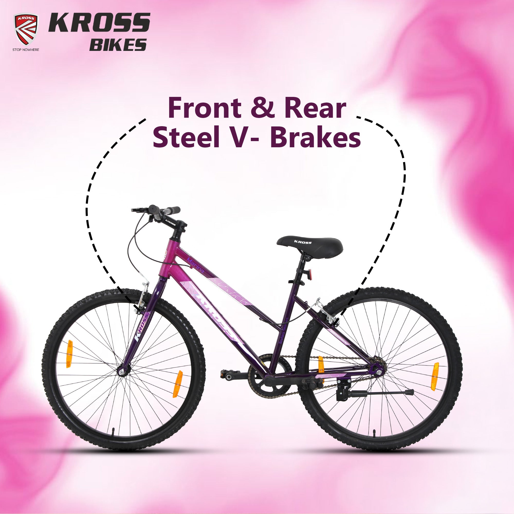 Kross Marina 26T City Bike with Alloy Rims, V-Brakes & Steel Frame – Pink/Purple