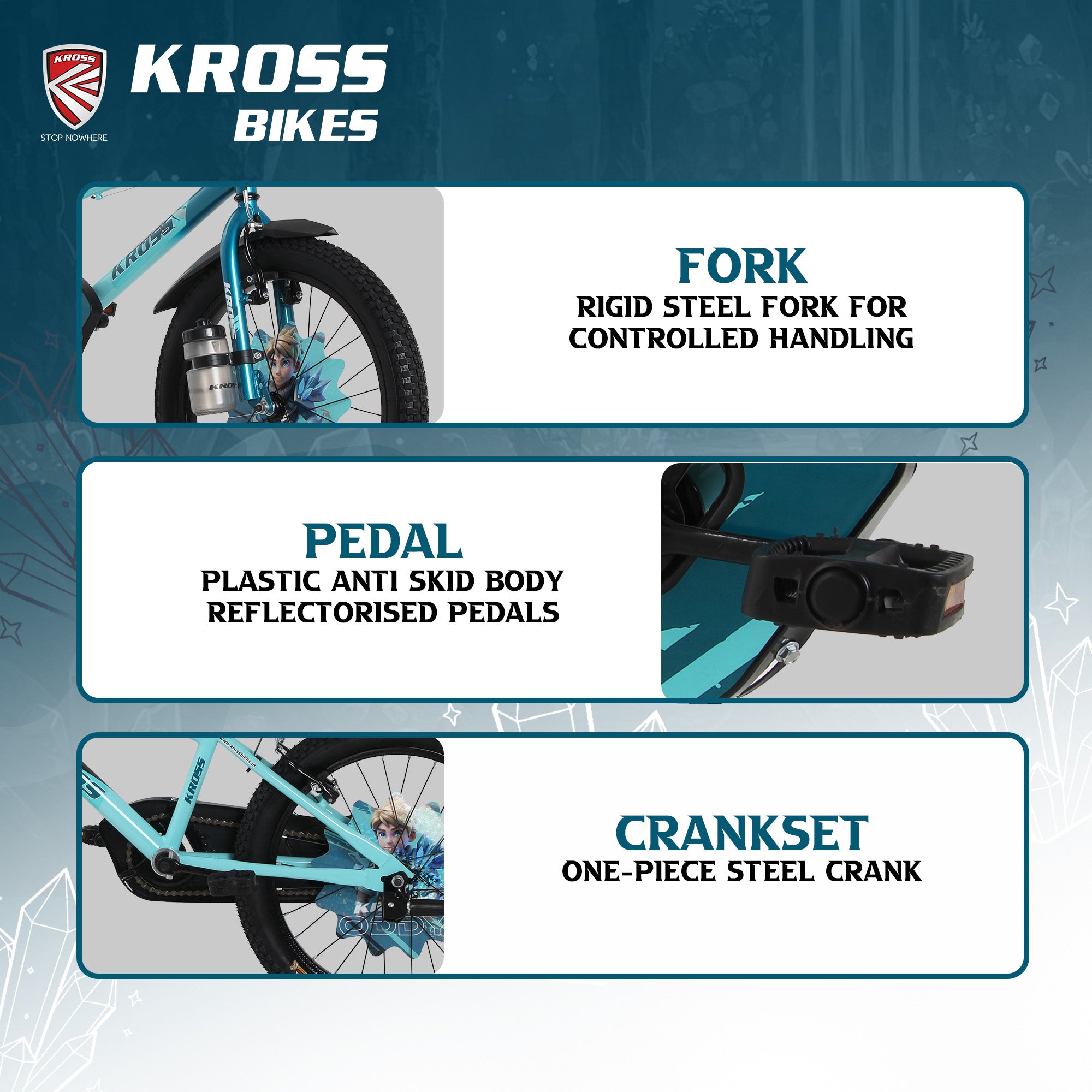 Kross Oddy 20T Kids Bicycle with Training Wheels, V-Brakes, Steel Frame, Aqua Blue-Green