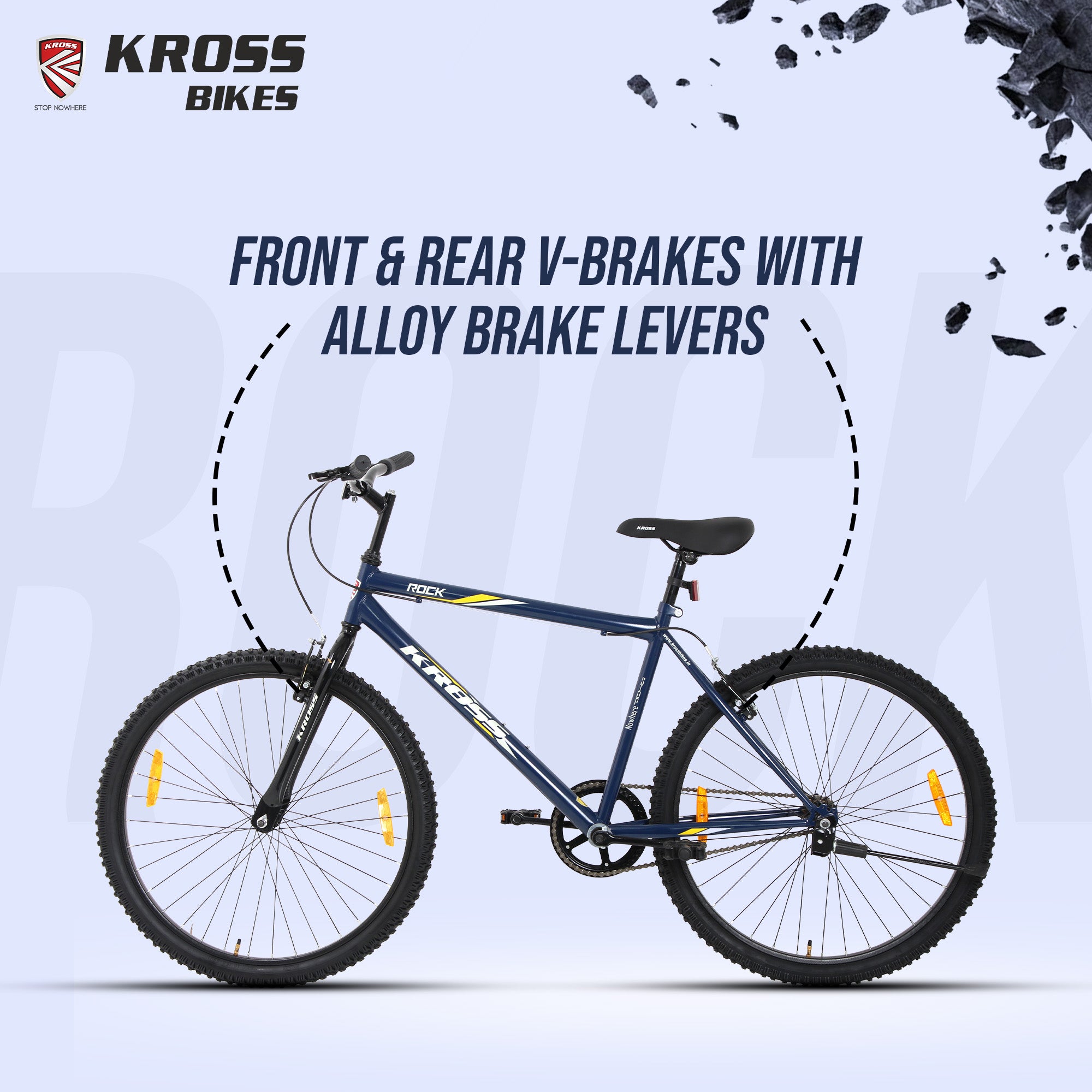 Kross Rock 26T Single Speed MTB Bicycle | Steel Frame | V-Brakes | Black & Blue | 26 x 2.10 Tyres