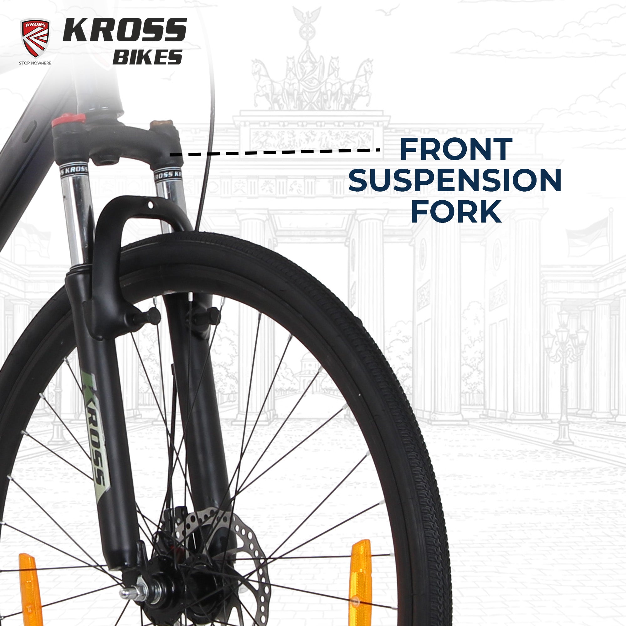 Kross Berlin 700C Single Speed Hybrid Bicycle, Black & Galaxy Blue, Alloy Double Wall Rims, Suspension Fork, Mechanical Disc Brakes