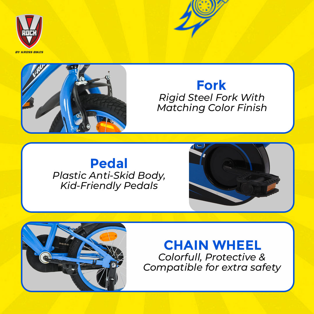 V Rock BMX Turbo 16T Kids Bicycle with Steel Frame, Coaster Hub, V-Brakes, Training Wheels & Mudguards (Turbo Blue)