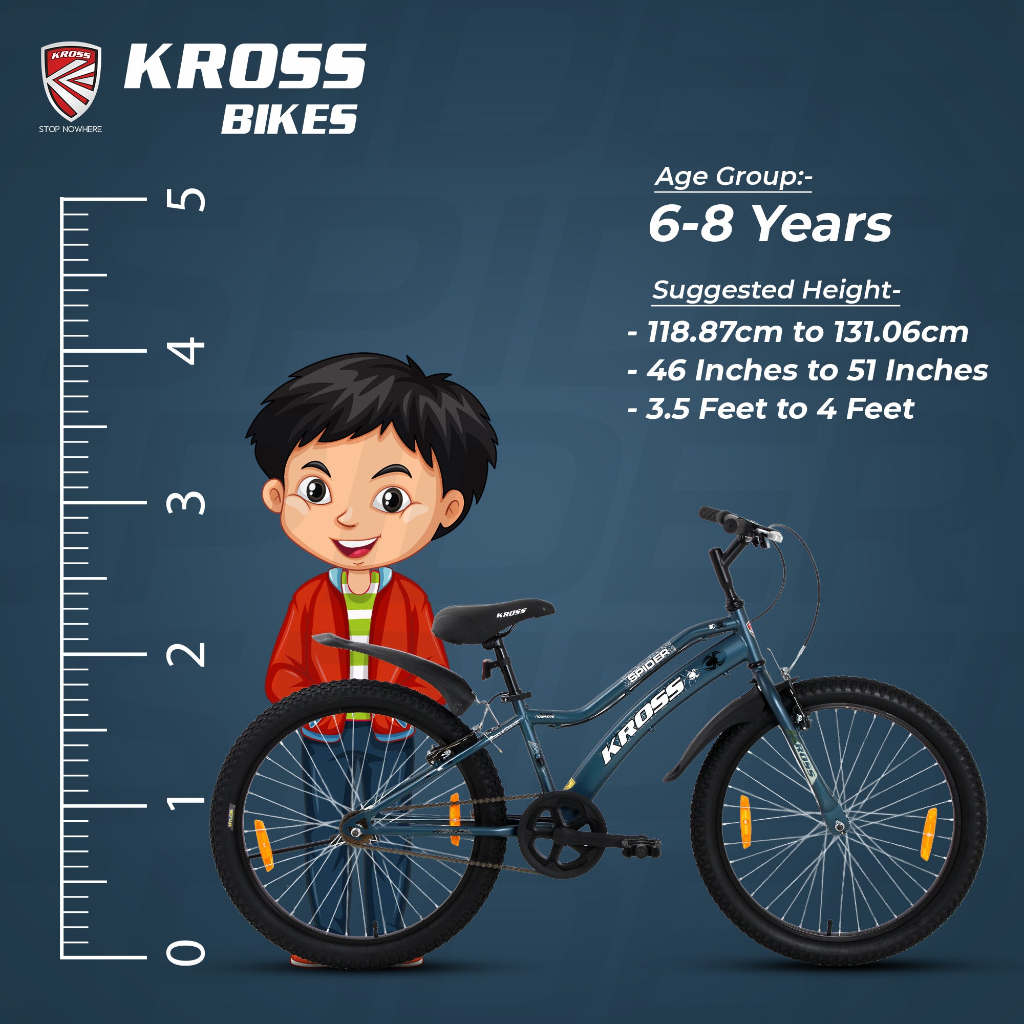 Kross Spider 24T Single Speed MTB Cycle with Alloy Rims, Dual V-Brakes, Mudguards, Side Stand | Blue