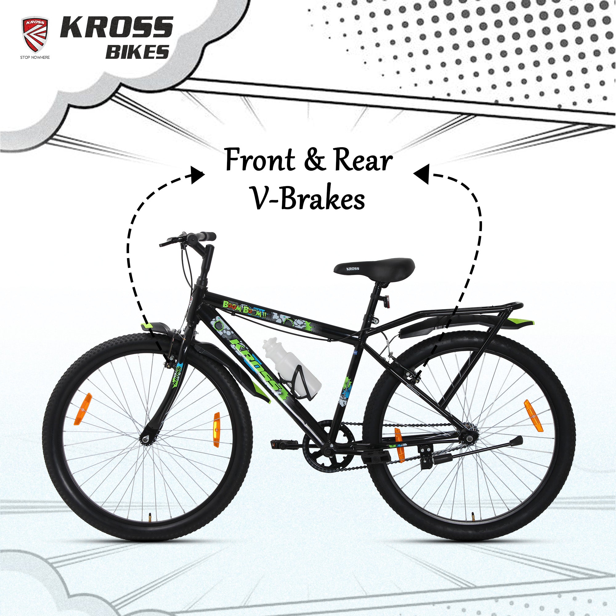 Kross Boom Boom 26T Inbuilt Carrier| Single Speed Mountain Cycle with V-Brakes | 26 Inch (Black)