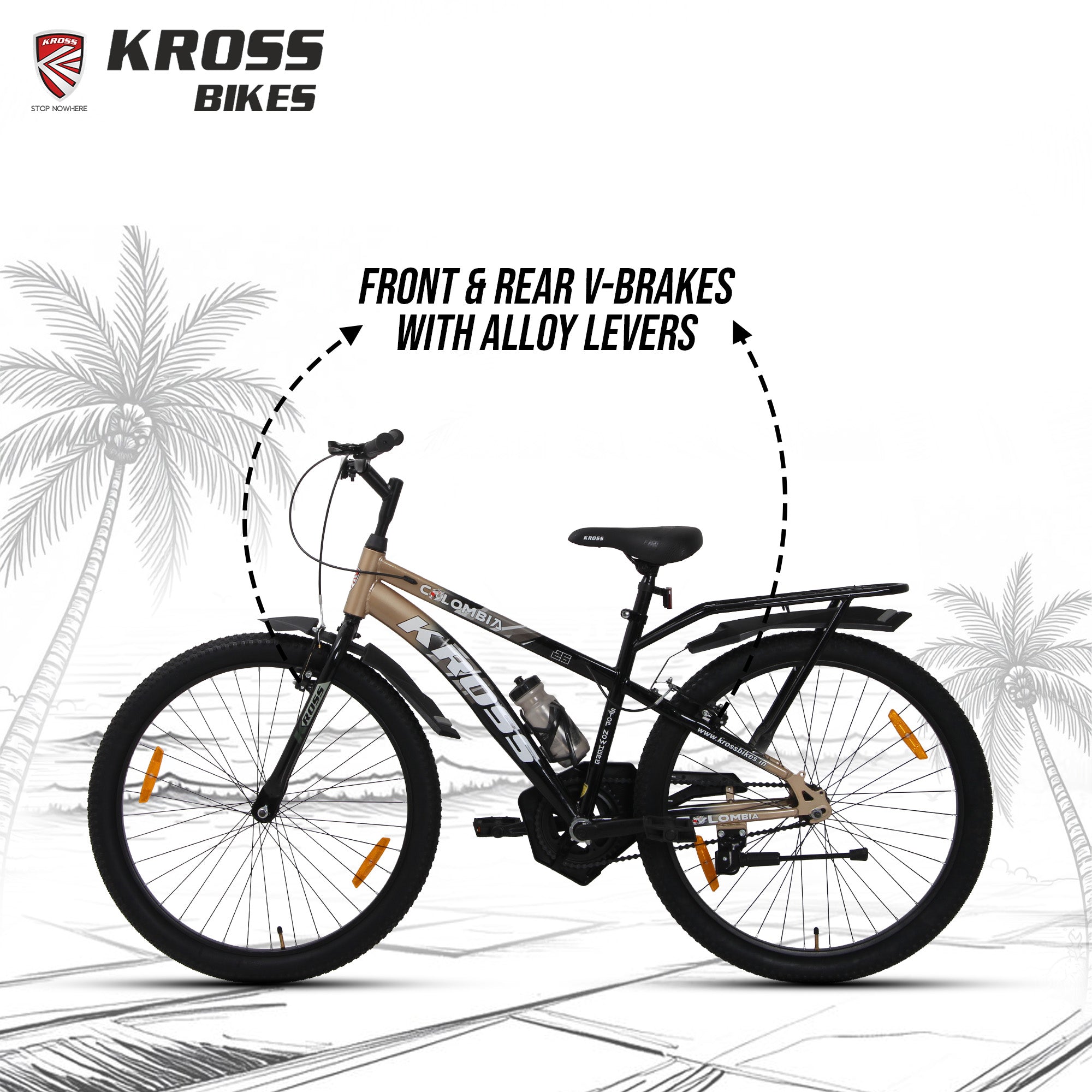 Kross Colombia 26T IBC V-Brake Single Speed Bicycle with Mudguard & Bottle Cage (Gold/Black)