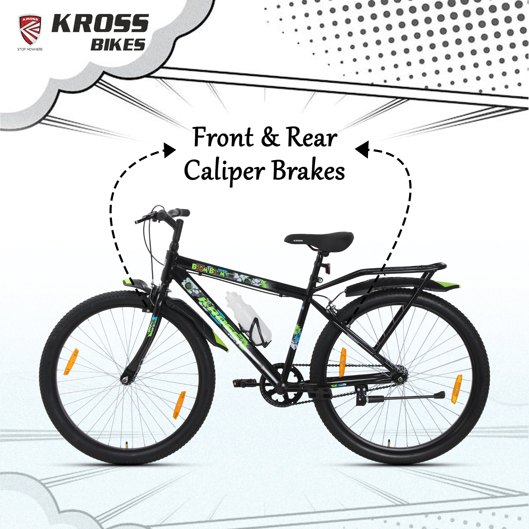 Kross Boom Boom 26T Inbuilt Carrier| Single Speed Mountain Cycle with Caliper Brakes | 26 Inch (Black)