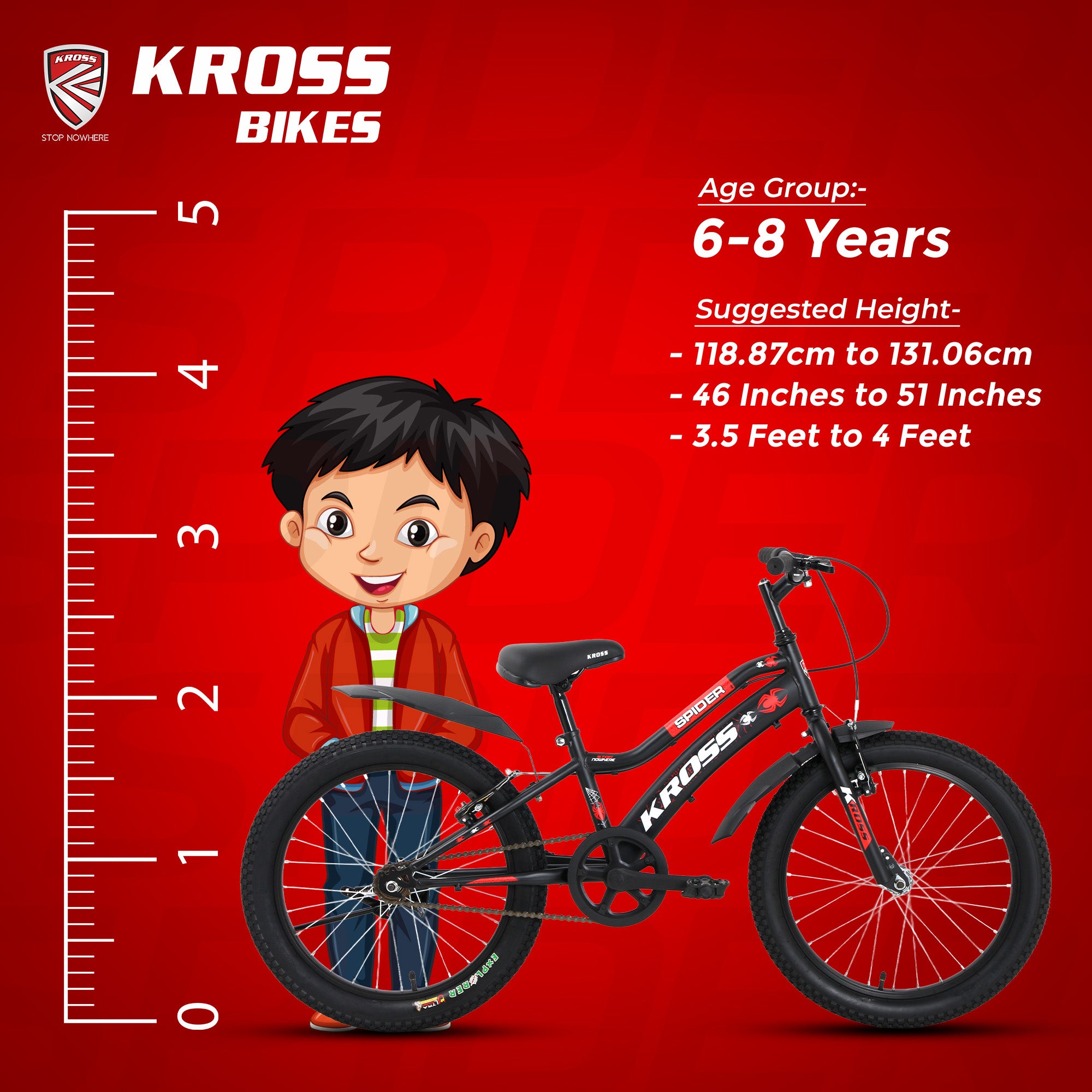 KROSS Spider 20T Single Speed Kids Bicycle for Boys & Girls | Steel Frame | V-Brakes | Matt Black