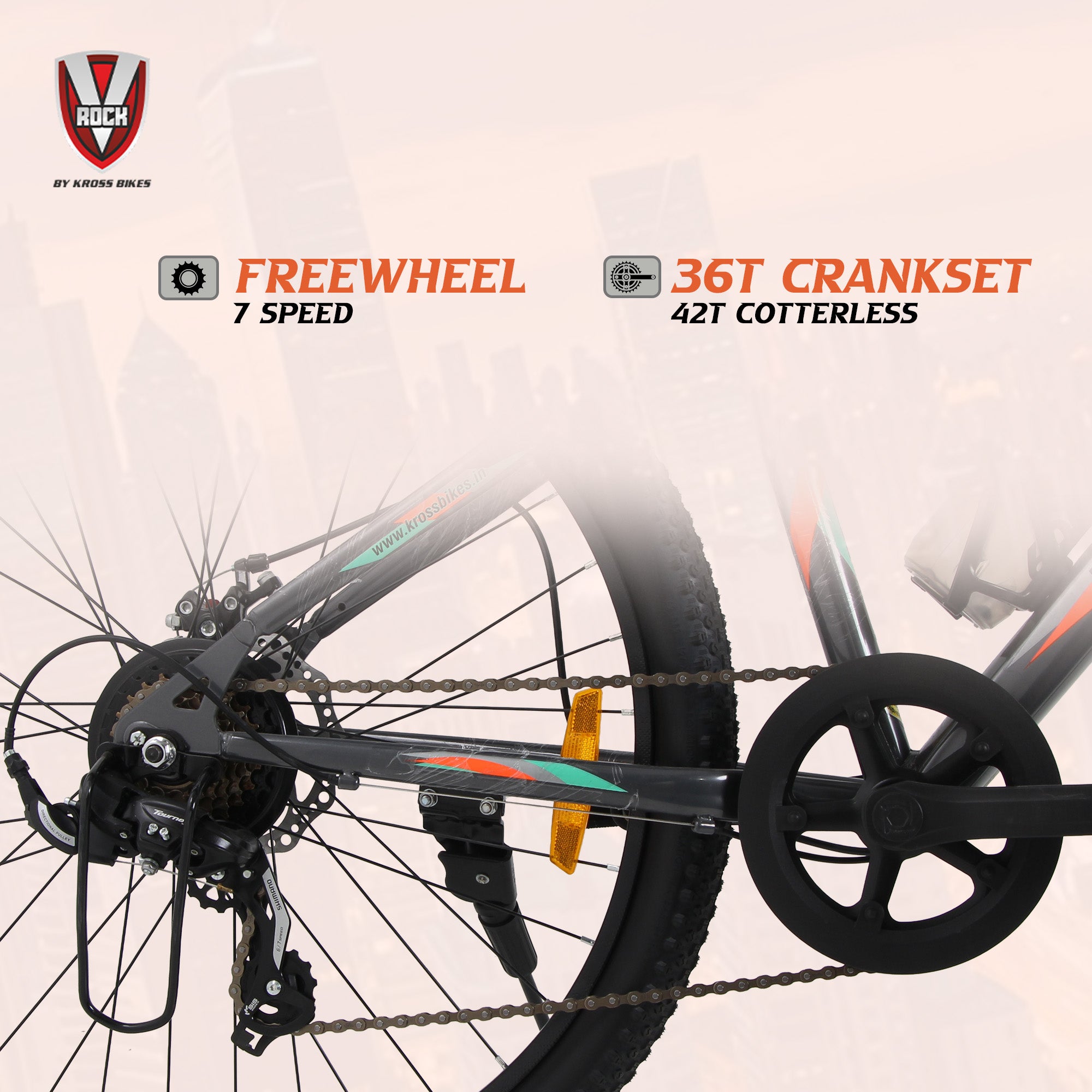 V Rock Slugger 26T 7 Speed Mountain Bike with Suspension Fork, Disc Brakes & Steel Frame (Grey)