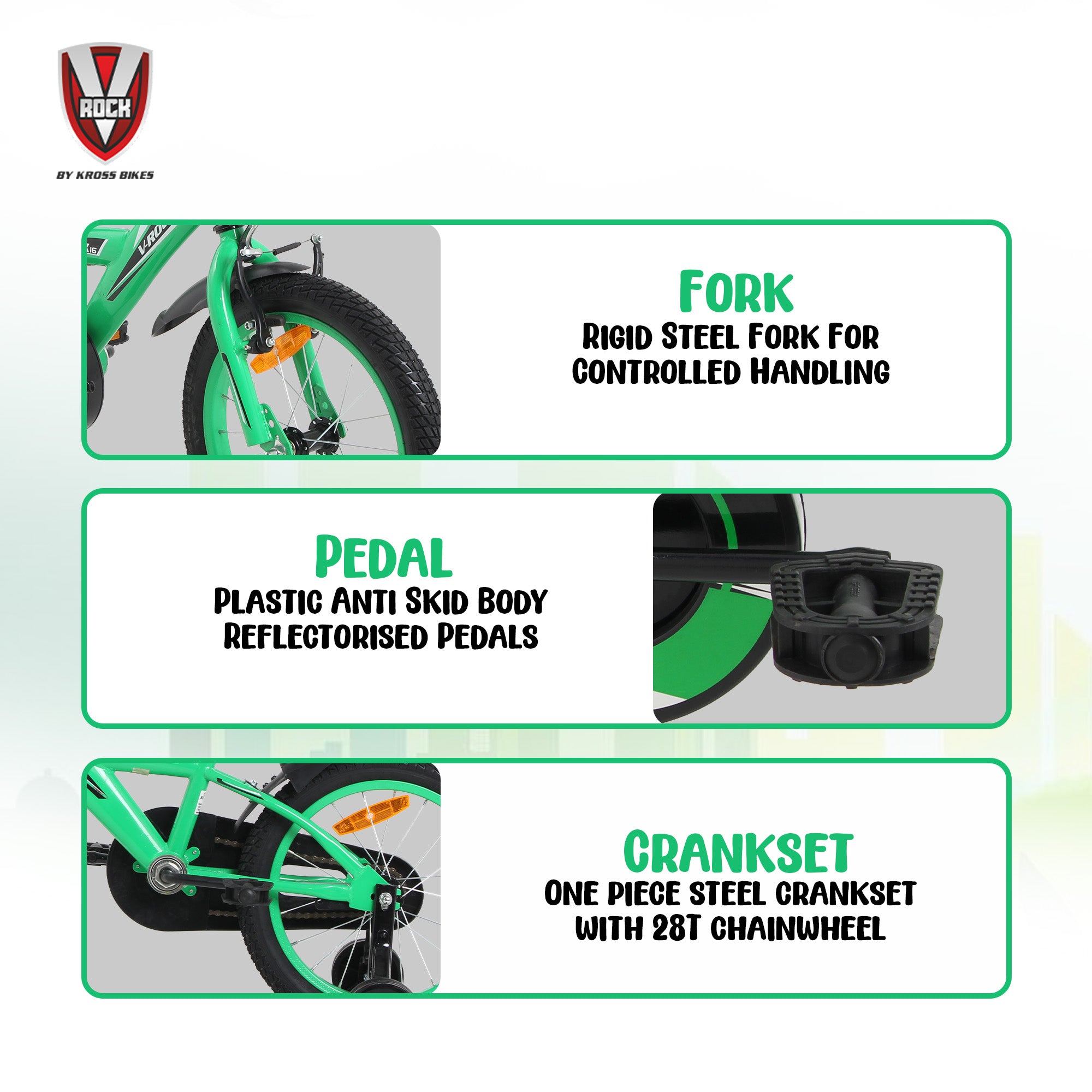 V Rock 16T BMX Turbo Green Kids Bicycle with Training Wheels & Coaster Brake