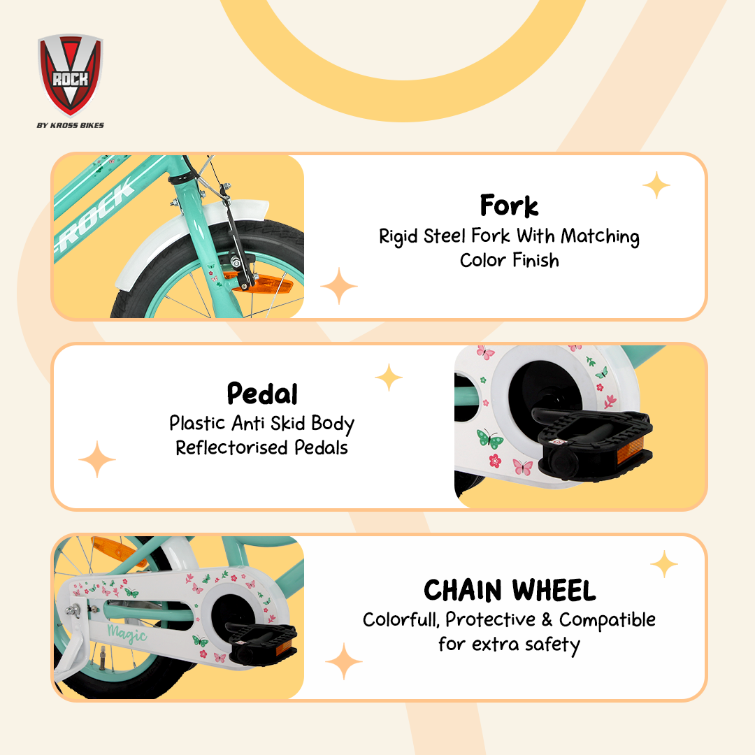 V ROCK Magic 14T Kids Bicycle – Magic White with Turquoise Accessories | Training Wheels | Basket & Doll Carrier (Copy)