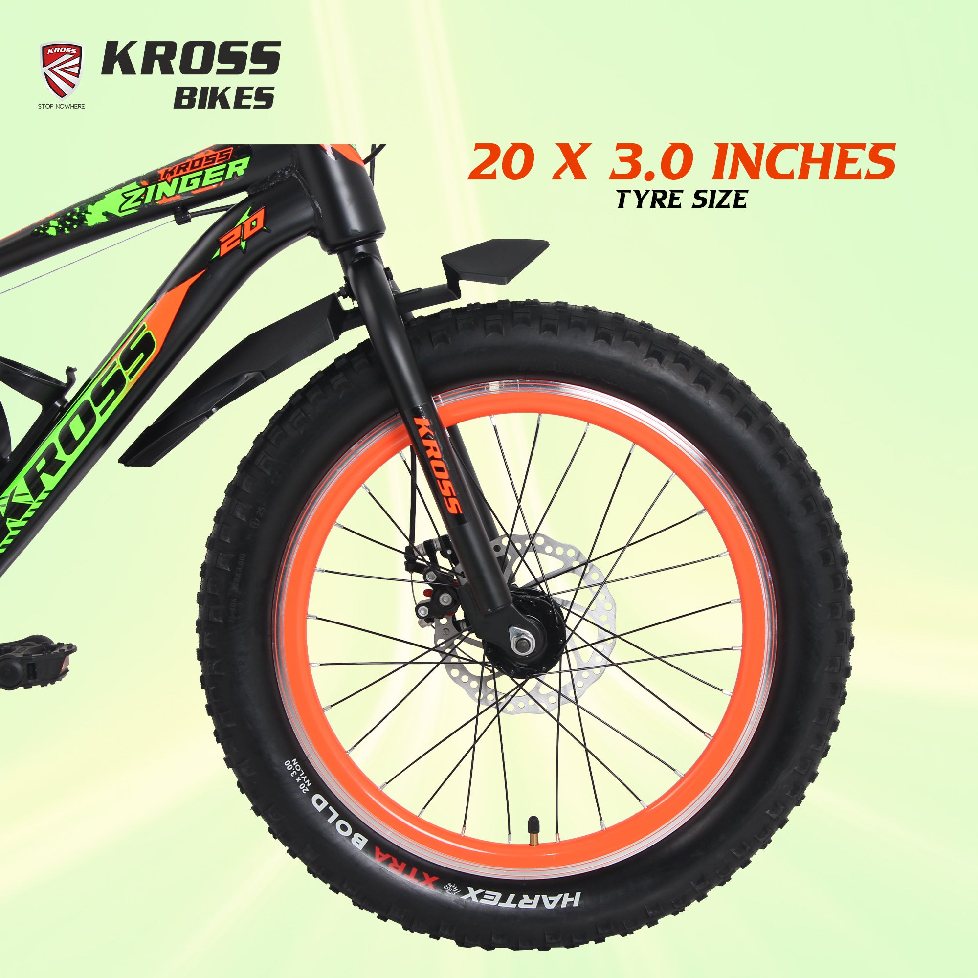 Kross Zinger 20T Steel Single Speed Kids Bicycle with Front & Rear Disc Brakes (20x3.0T, Alloy Rims, 11.6” Frame-Black-Orange)