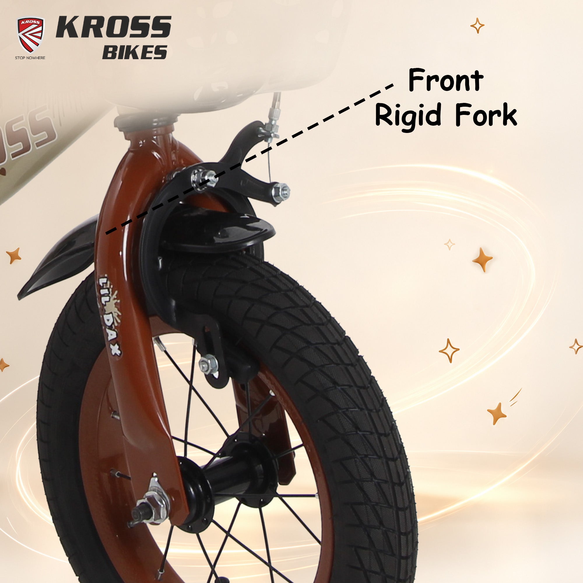 Kross Lil Dax 12T Kids Bicycle for Boys & Girls | Steel Frame | Training Wheels | Basket & Backrest | Cream & Brown