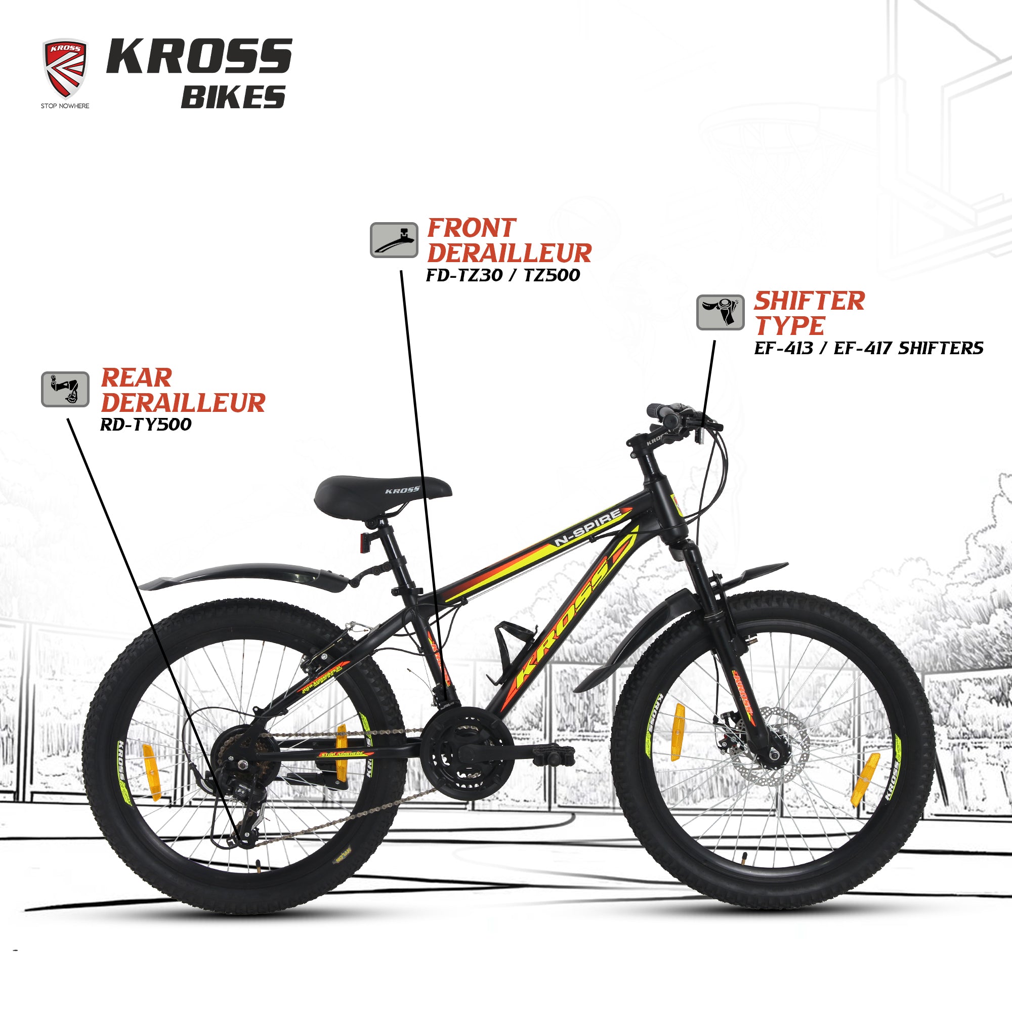 KROSS N-Spire 24T 21-Speed Mountain Cycle with Suspension Fork & Disc Brake – Matte Black