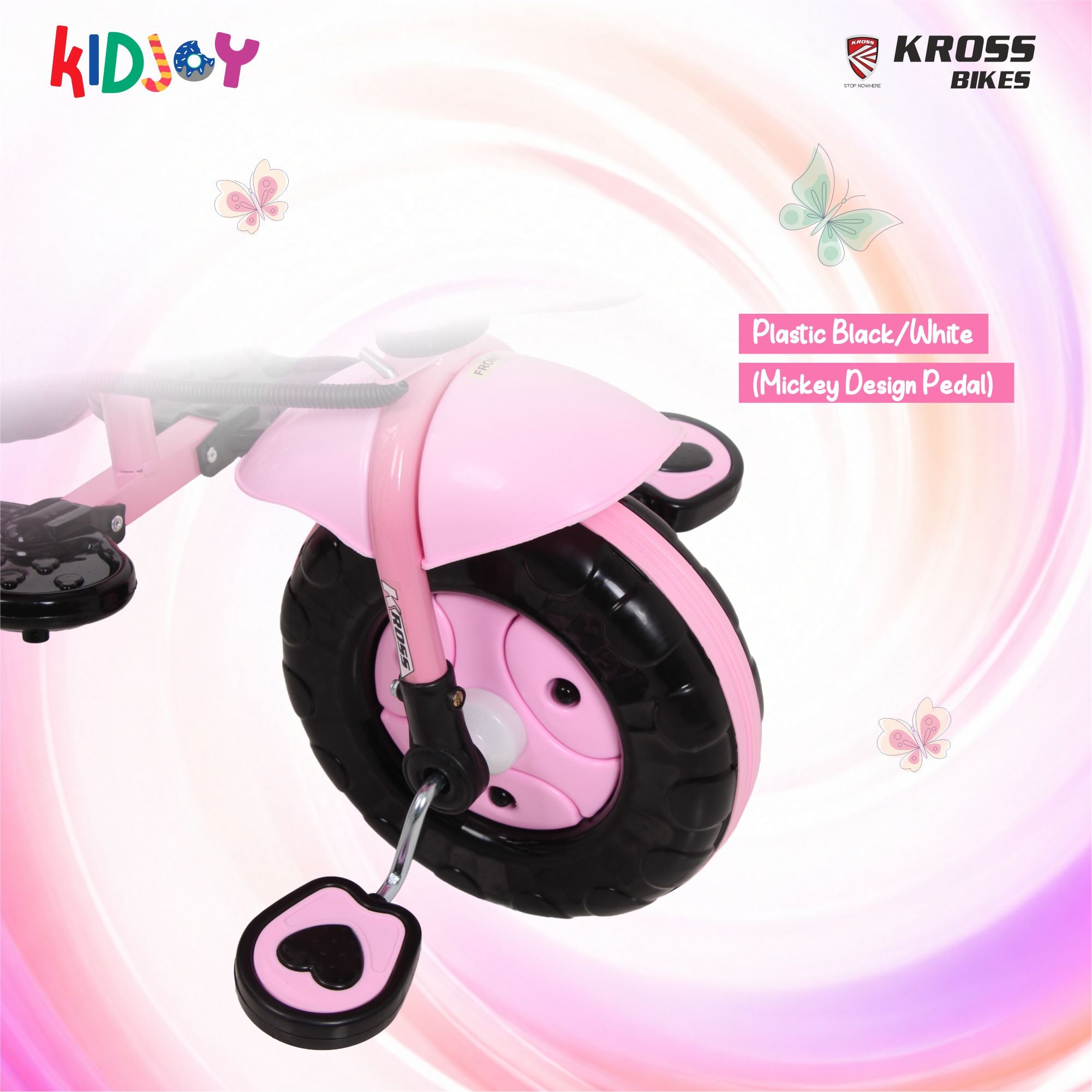 Kidjoy SS-100 Kids Tricycle for 1.5–4 Years with Parental Handle, Canopy & Safety Guard – Steel Frame (Pink)