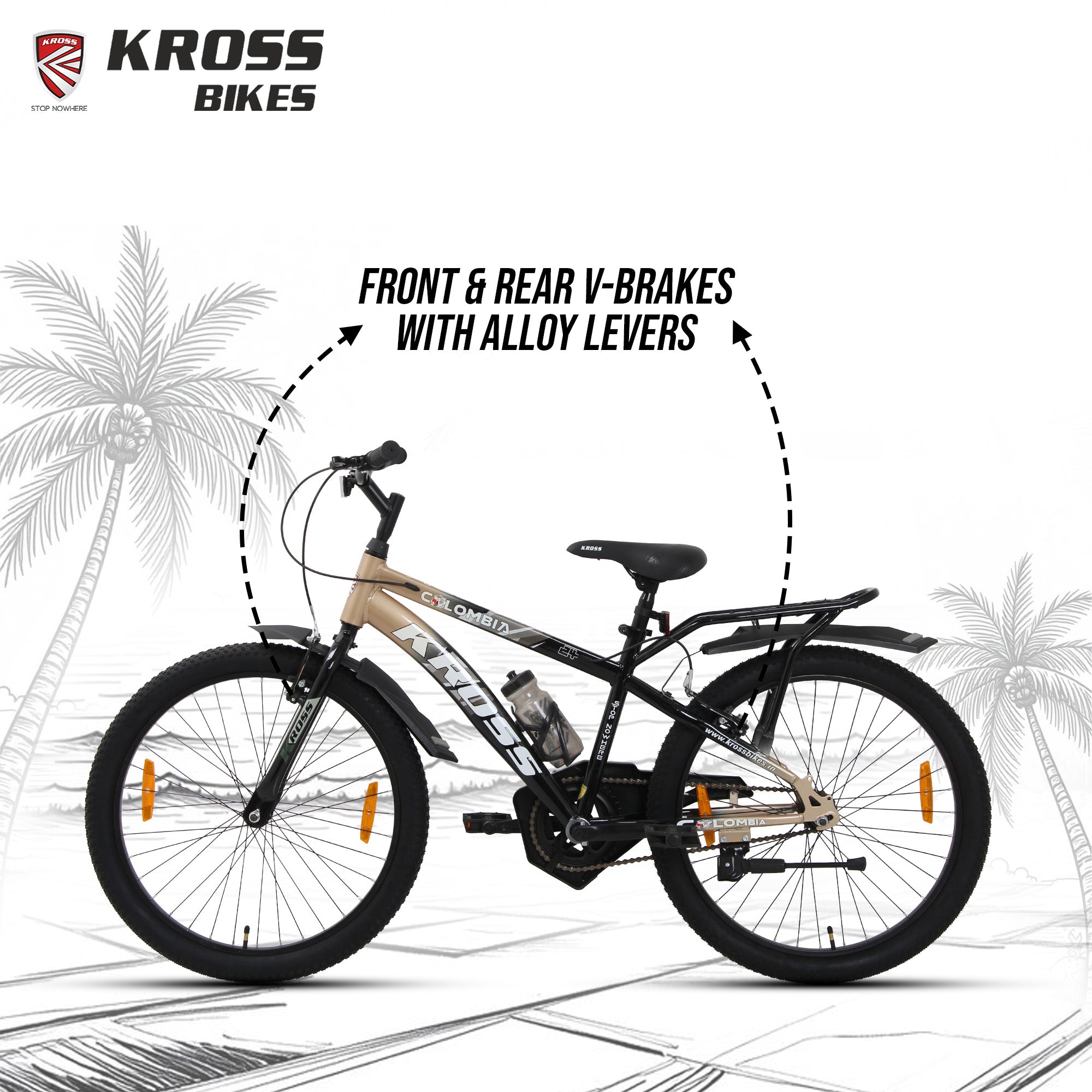 Kross Colombia 24T Kids Bicycle with V-Brakes, Mudguard & Chain Cover – Gold/Black