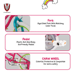 V Rock Girl Power 18T Bicycle for Kids (4–7 Years) | Pink–Turquoise, Steel Frame, Training Wheels