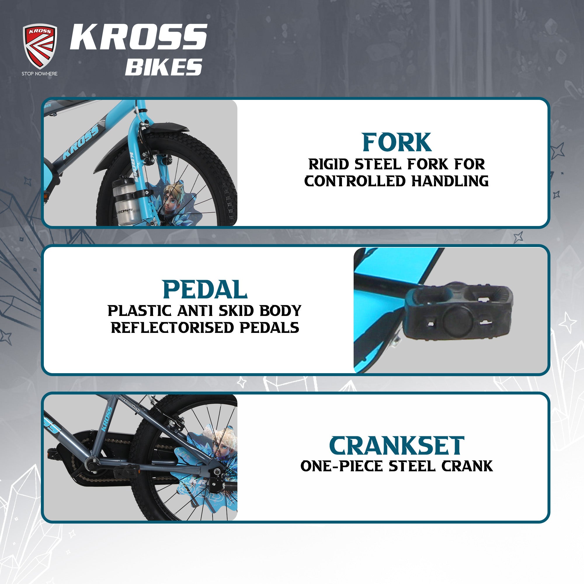 Kross Oddy 20T Kids Bicycle with Training Wheels, V-Brakes, Steel Frame, Blue/Grey