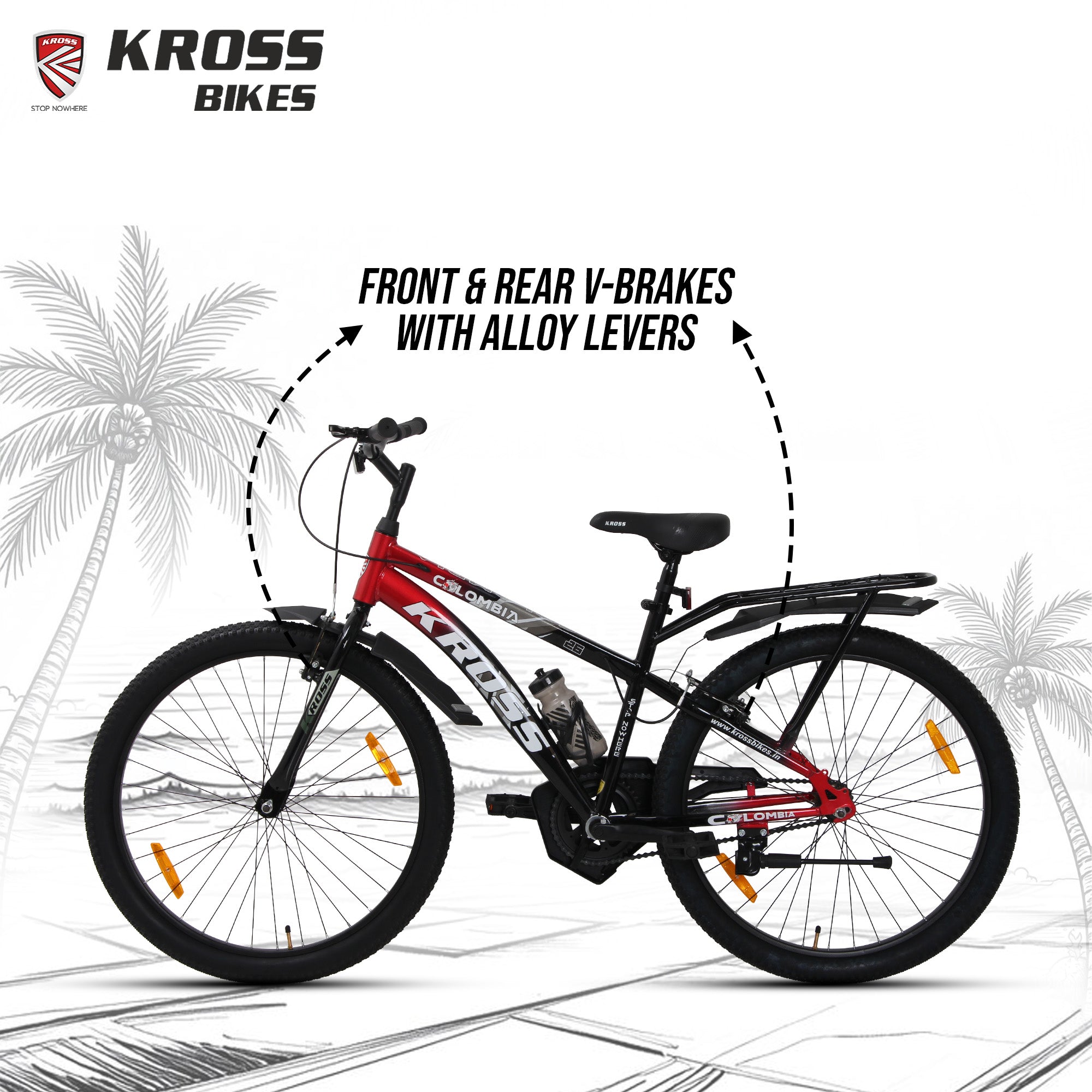 Kross Colombia 26T IBC V-Brake Single Speed Bicycle with Mudguard & Bottle Cage (Red/Black)