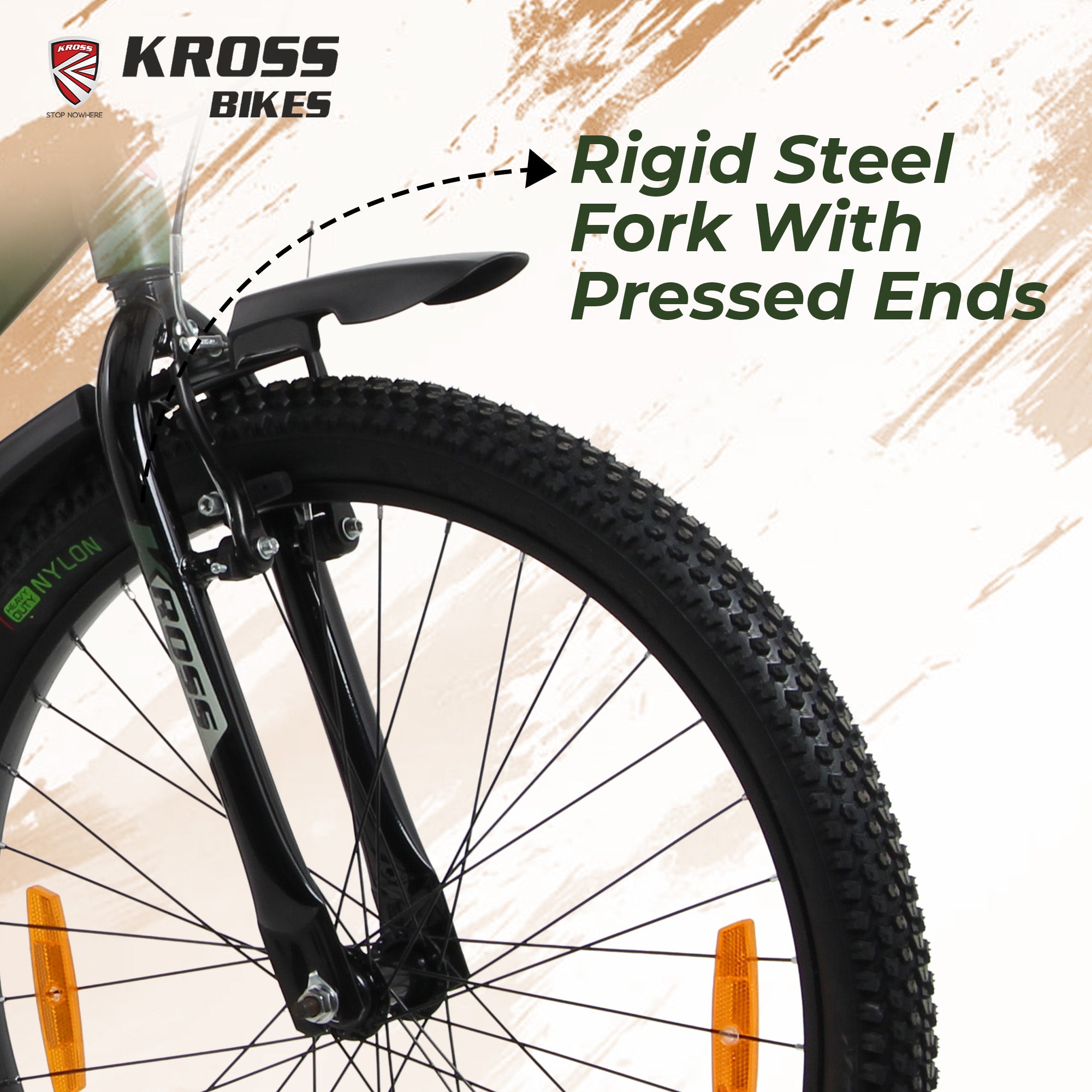 Kross 24T MTB Cycle – Army Green | Steel Frame | V-Brake | 24 x 2.40 Tyres