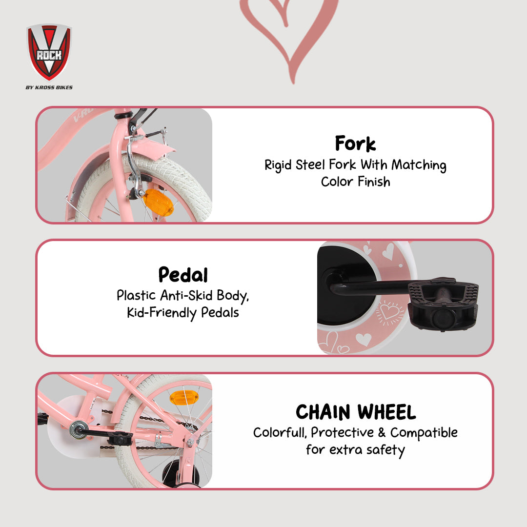 V Rock 16T Lovely Pink Kids Bicycle with Basket, Carrier & Training Wheels