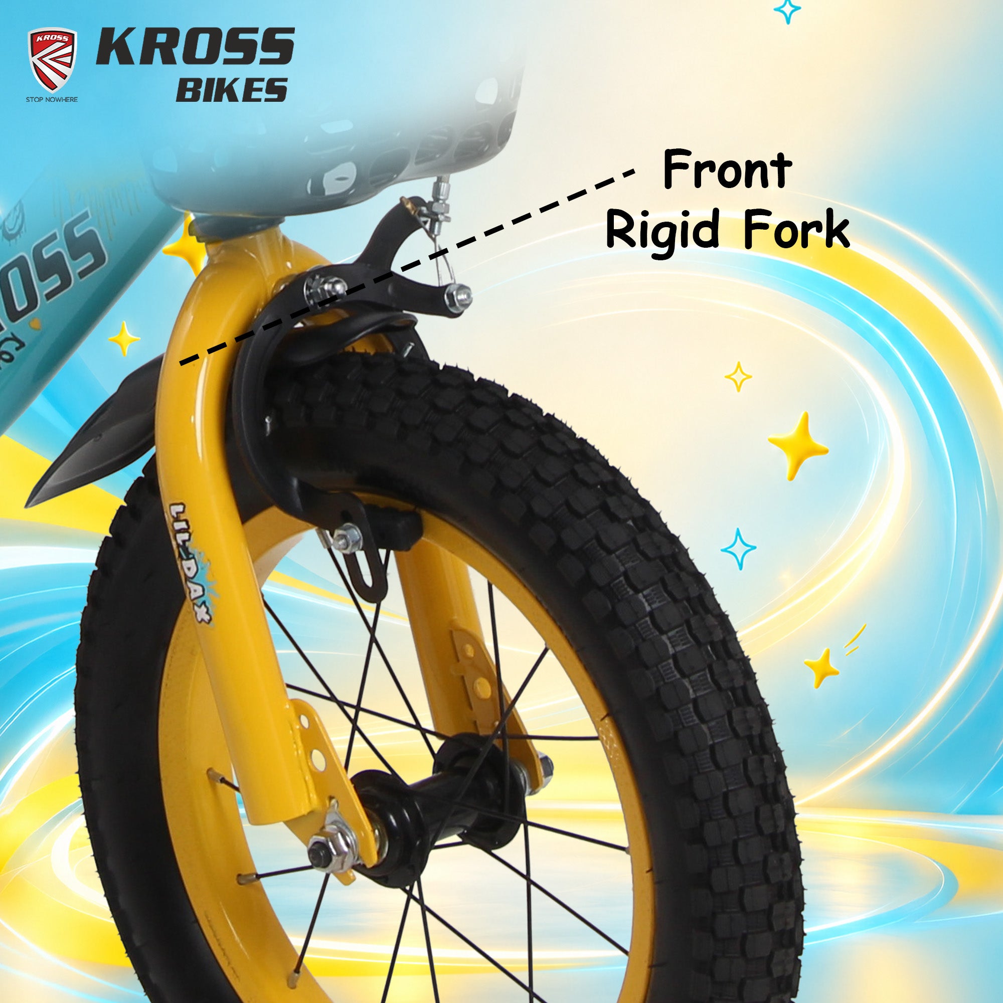Kross Lil Dax 14T Kids Bicycle for Boys & Girls | Steel Frame | Single Speed | Training Wheels, Basket & Backrest | Blue-Yellow