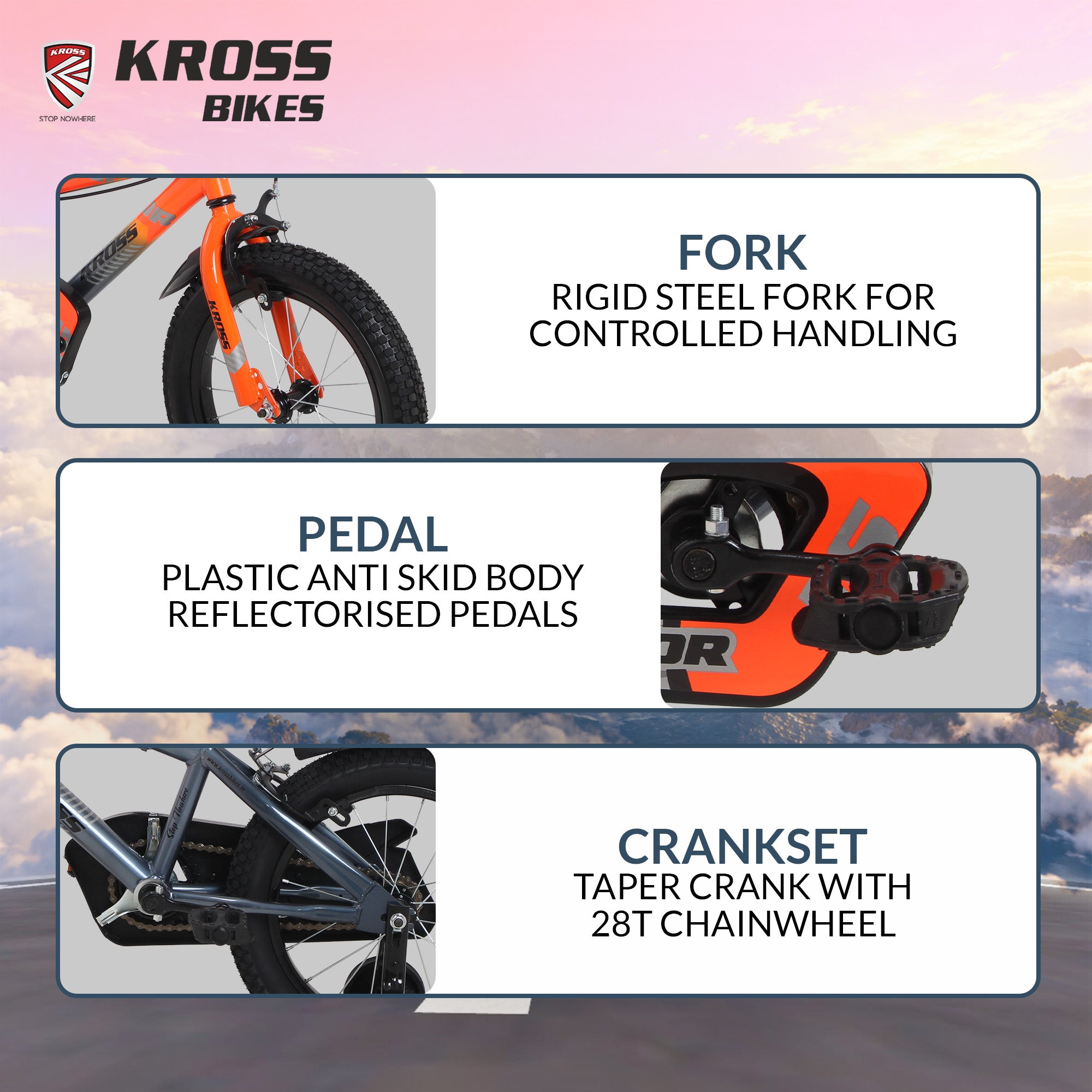 Kross Aviator 16T Kids Bicycle Grey Orange with Training Wheels | Front & Rear Caliper Brakes | 16 x 2.40 Tyres