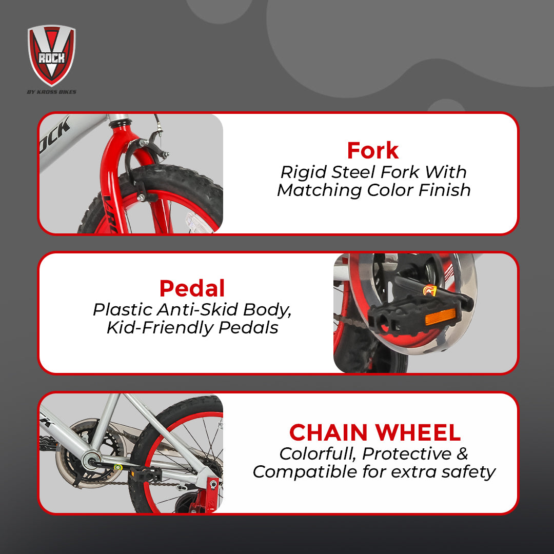 V Rock Trixter 18T Silver-Red Kids Bike, Steel Frame, Coaster Hub 18″ (Single Speed, Multicolor, Rigid)