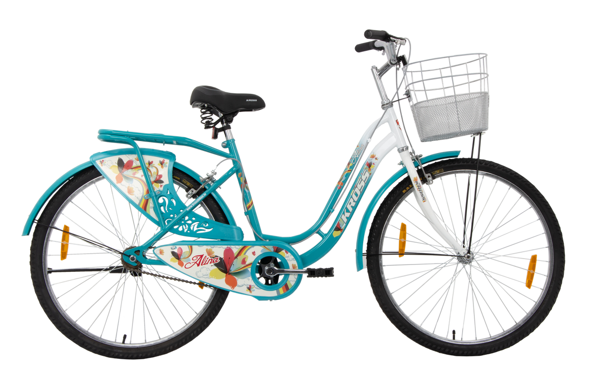 Alina 26T Single Speed City Bike with Basket & Mudguards – Steel Frame Comfort Ride