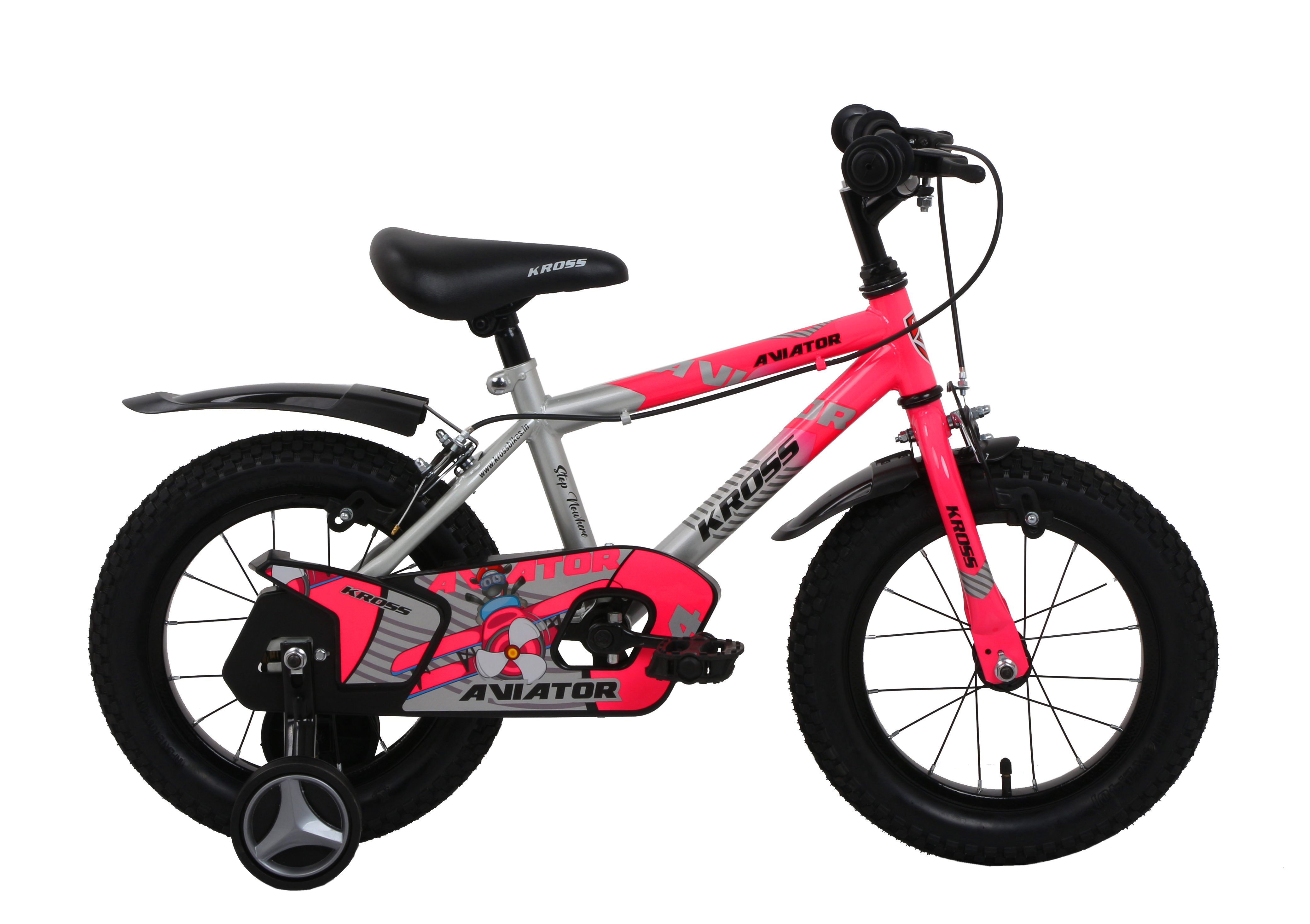 Kross Aviator 14T Kids Bicycle Grey & Pink | 14 Inch Wheel | Training Wheels | Dual Caliper Brakes | Non-Geared | Age 3-5 Years