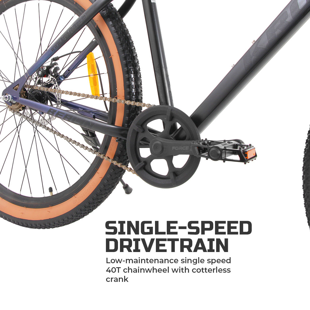 BERLIN 27.5T Single Speed MTB with Suspension Fork, Dual Disc Brakes, Steel Frame & 2.4” Tyres (27.5T, SS, DD) Black