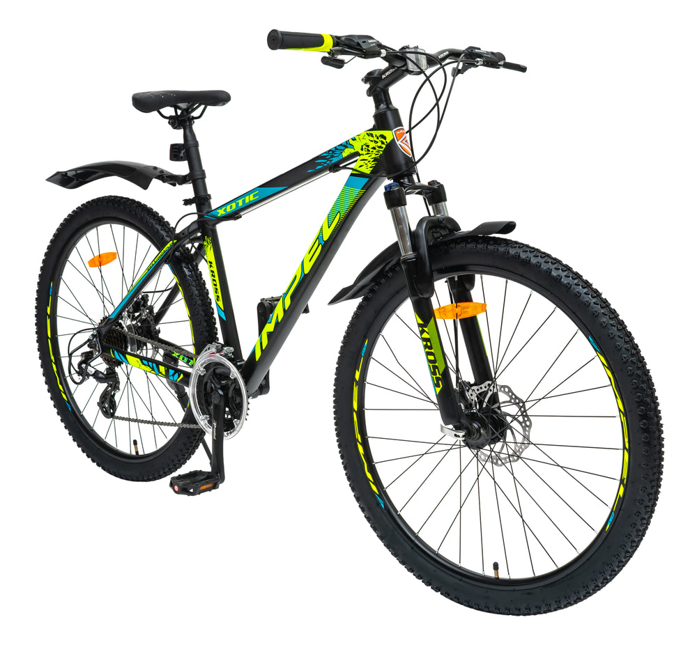 Mountain bike design in black with yellow accents.
