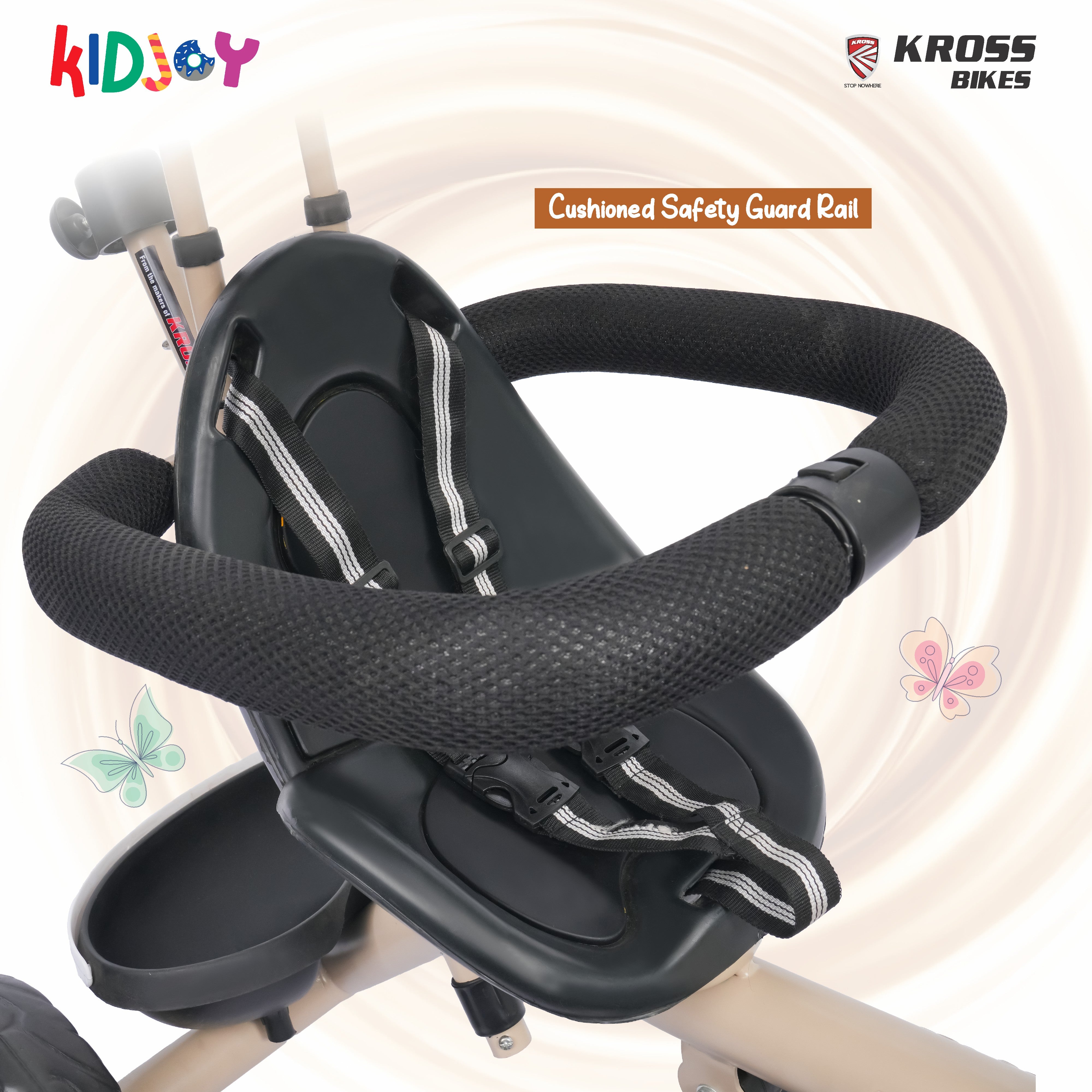 Kidjoy EX-1 3-in-1 Kids Tricycle with Adjustable Parental Handle, Detachable Canopy, EVA Tyres, Safety Belt & Rear Basket (1–4 Years) (Brown/Maroon)