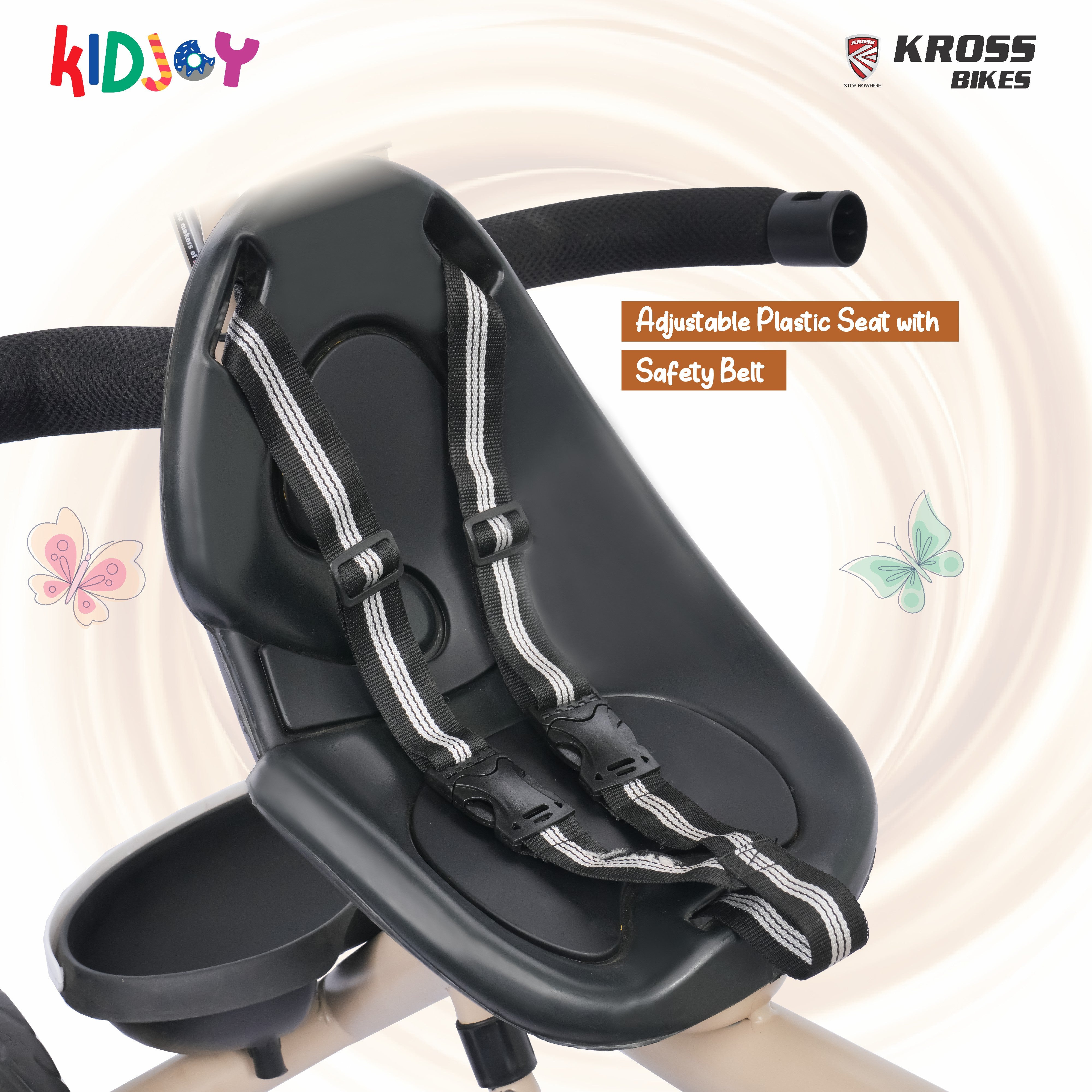 Kidjoy EX-1 3-in-1 Kids Tricycle with Adjustable Parental Handle, Detachable Canopy, EVA Tyres, Safety Belt & Rear Basket (1–4 Years) (Brown/Maroon)