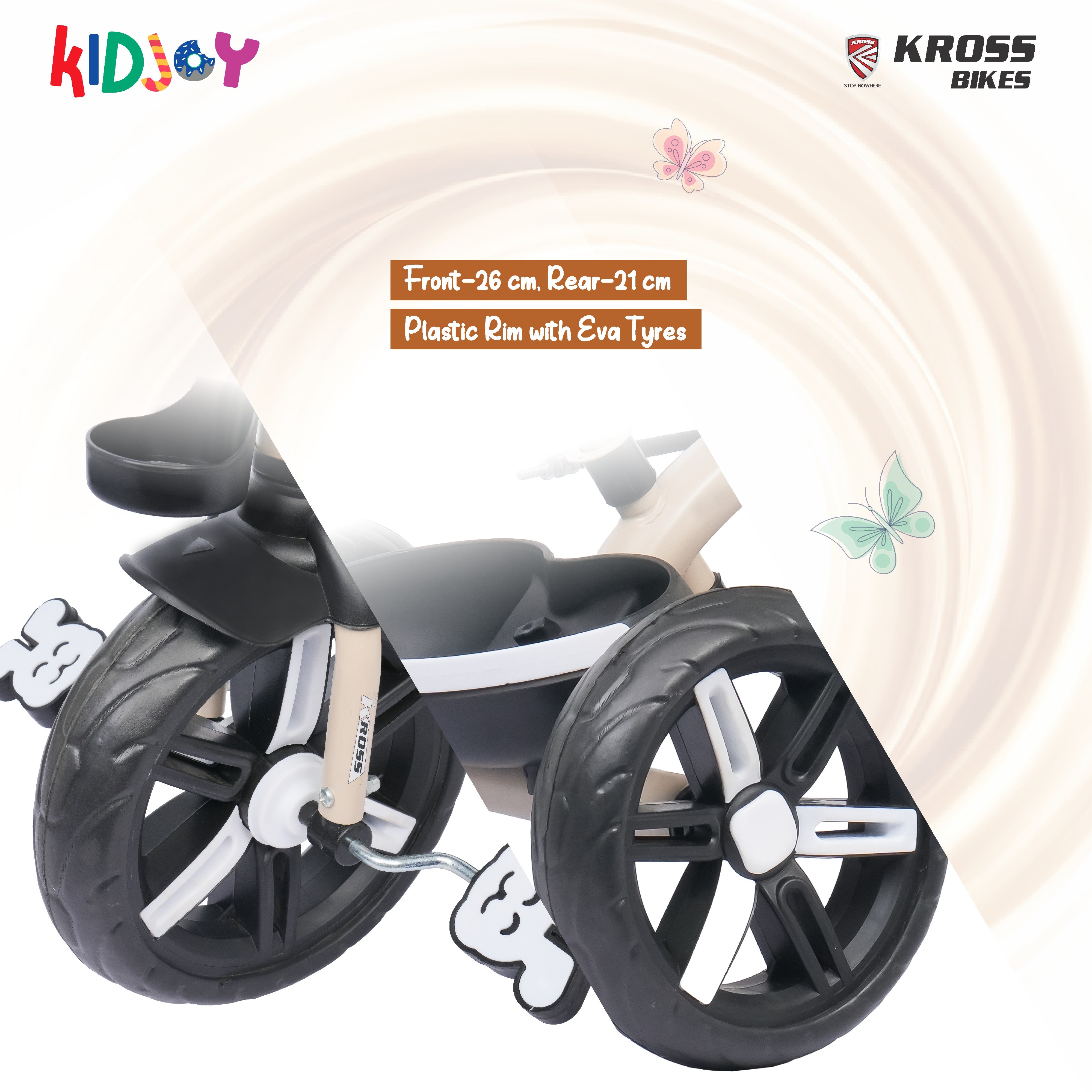 Kidjoy EX-1 3-in-1 Kids Tricycle with Adjustable Parental Handle, Detachable Canopy, EVA Tyres, Safety Belt & Rear Basket (1–4 Years) (Brown/Maroon)