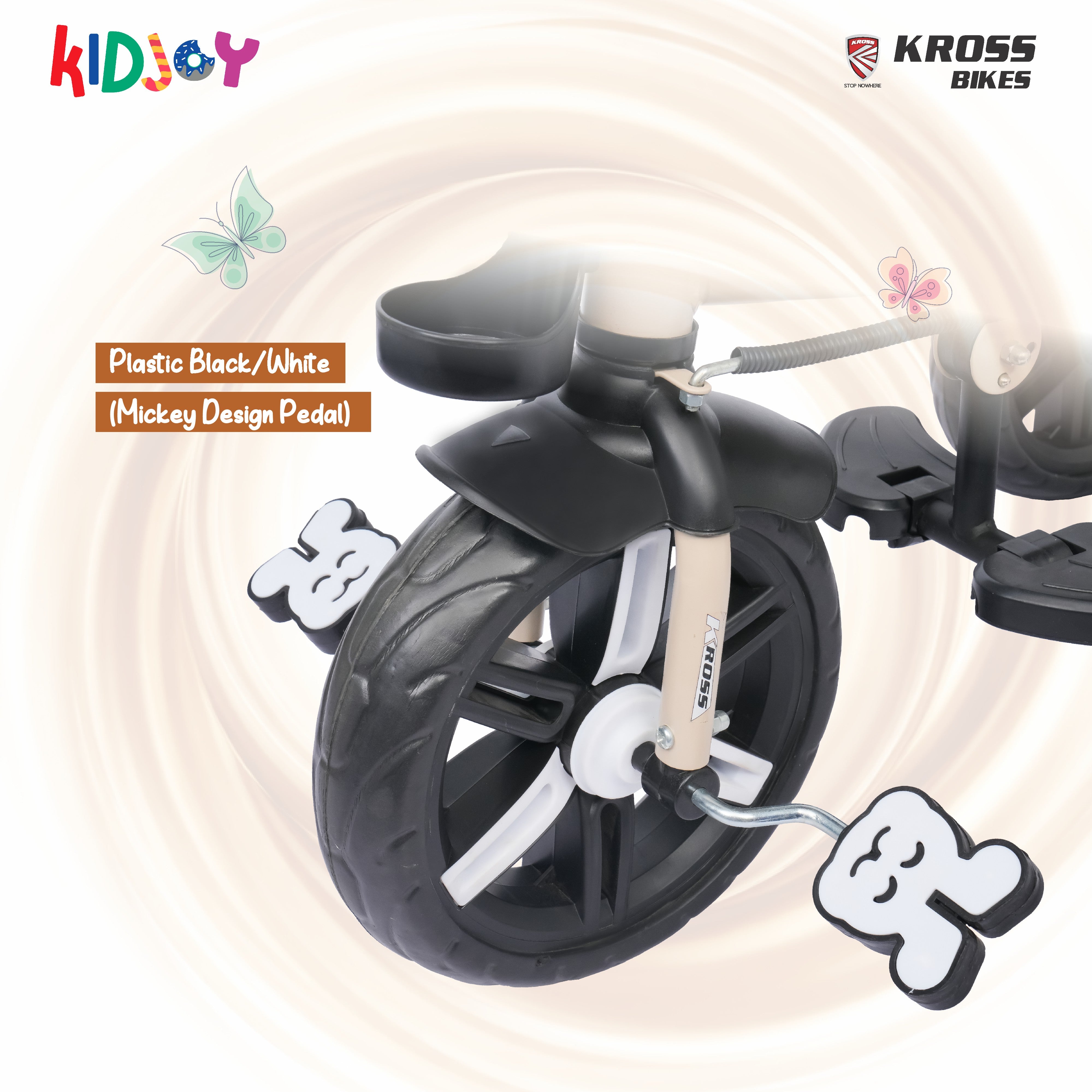 Kidjoy EX-1 3-in-1 Kids Tricycle with Adjustable Parental Handle, Detachable Canopy, EVA Tyres, Safety Belt & Rear Basket (1–4 Years) (Brown/Maroon)