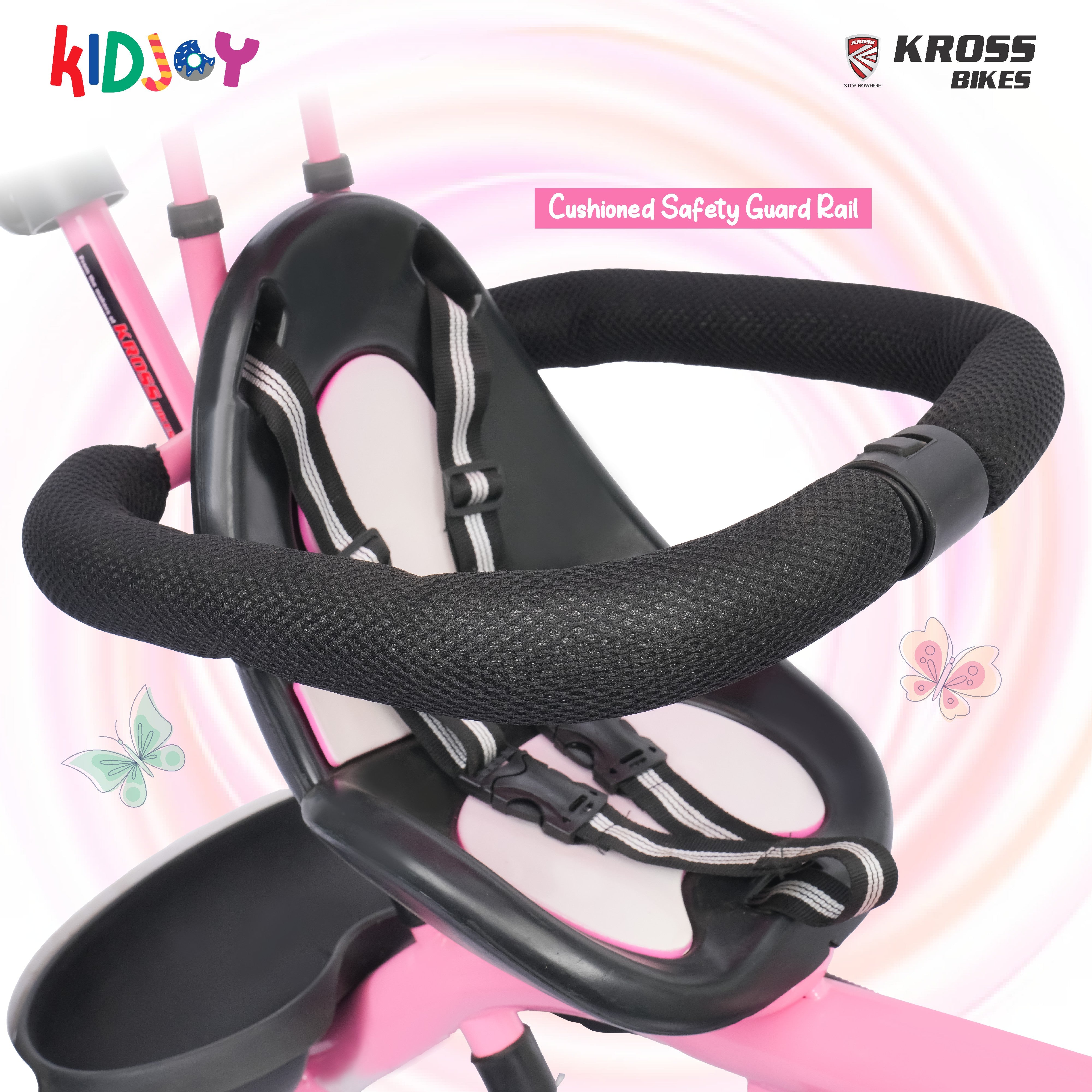 Kidjoy EX-1 3-in-1 Kids Tricycle with Adjustable Parental Handle, Detachable Canopy, EVA Tyres, Safety Belt & Rear Basket (1–4 Years) (Pink/White)