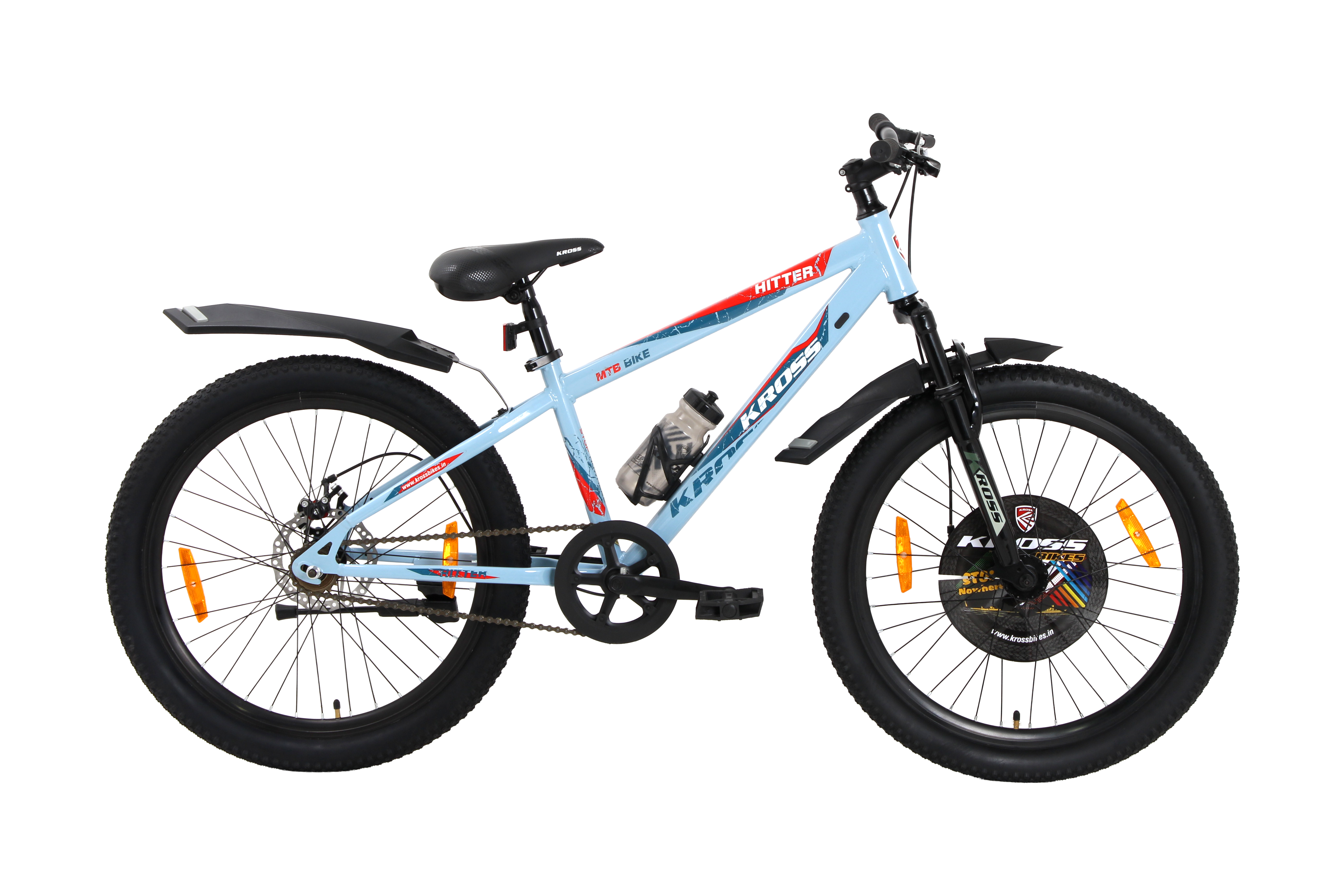 KROSS Hitter 24T Mountain Bicycle for Kids (9–13 Years) with Dual Disc Brakes & Suspension Fork – Blue