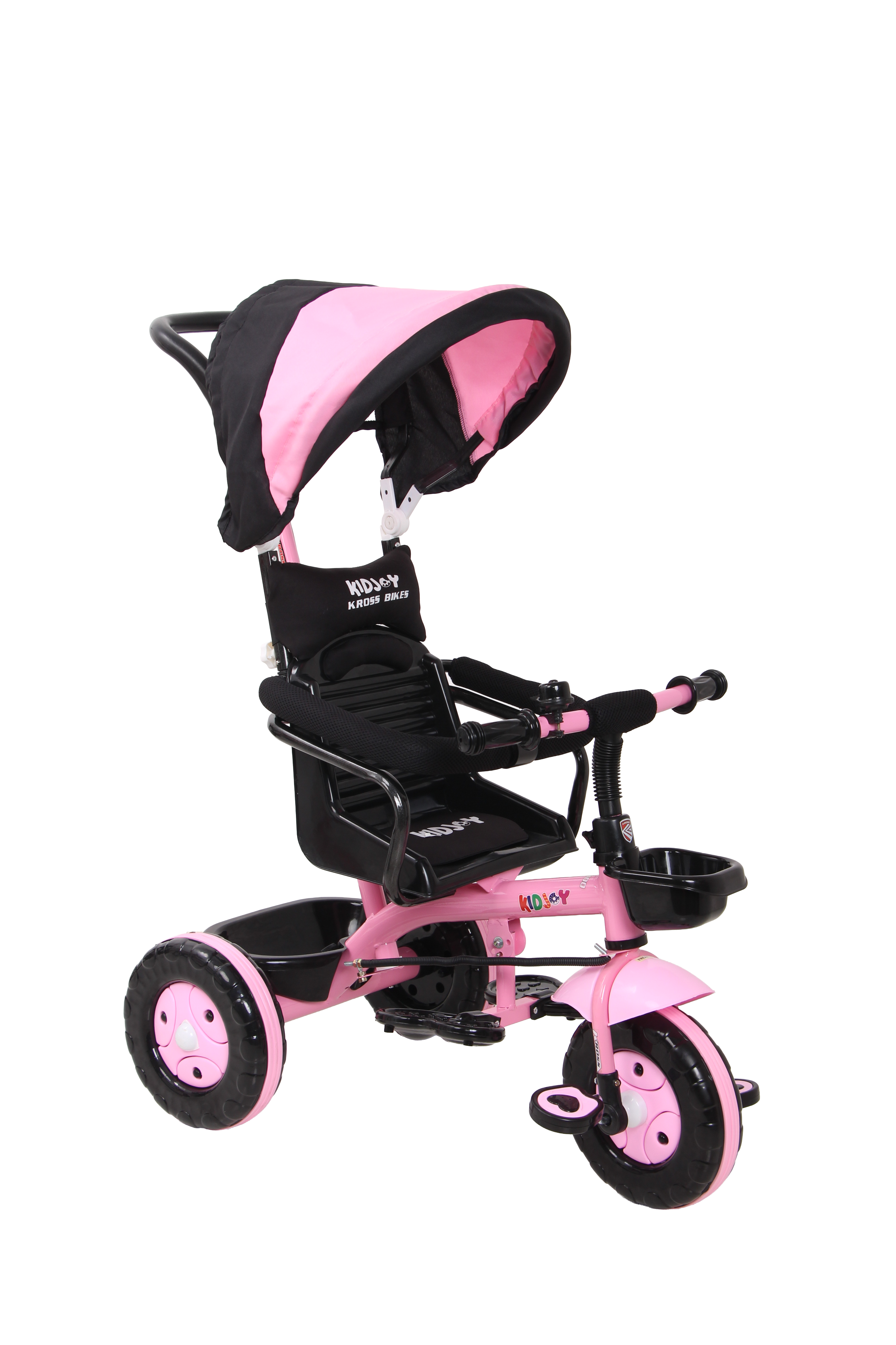 Kidjoy SS-100 Kids Tricycle for 1.5–4 Years with Parental Handle, Canopy & Safety Guard – Steel Frame (Pink)