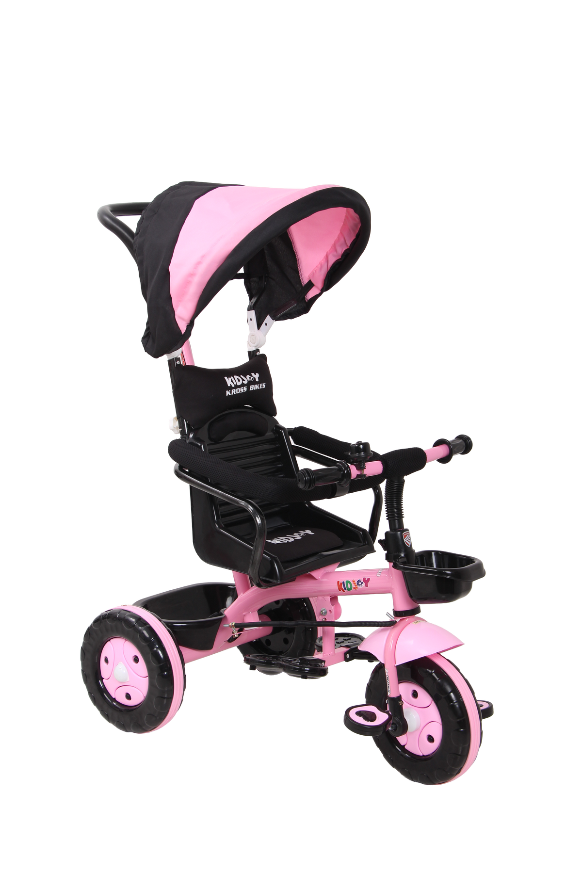 Kidjoy SS-100 Kids Tricycle for 1.5–4 Years with Parental Handle, Canopy & Safety Guard – Steel Frame (Pink)