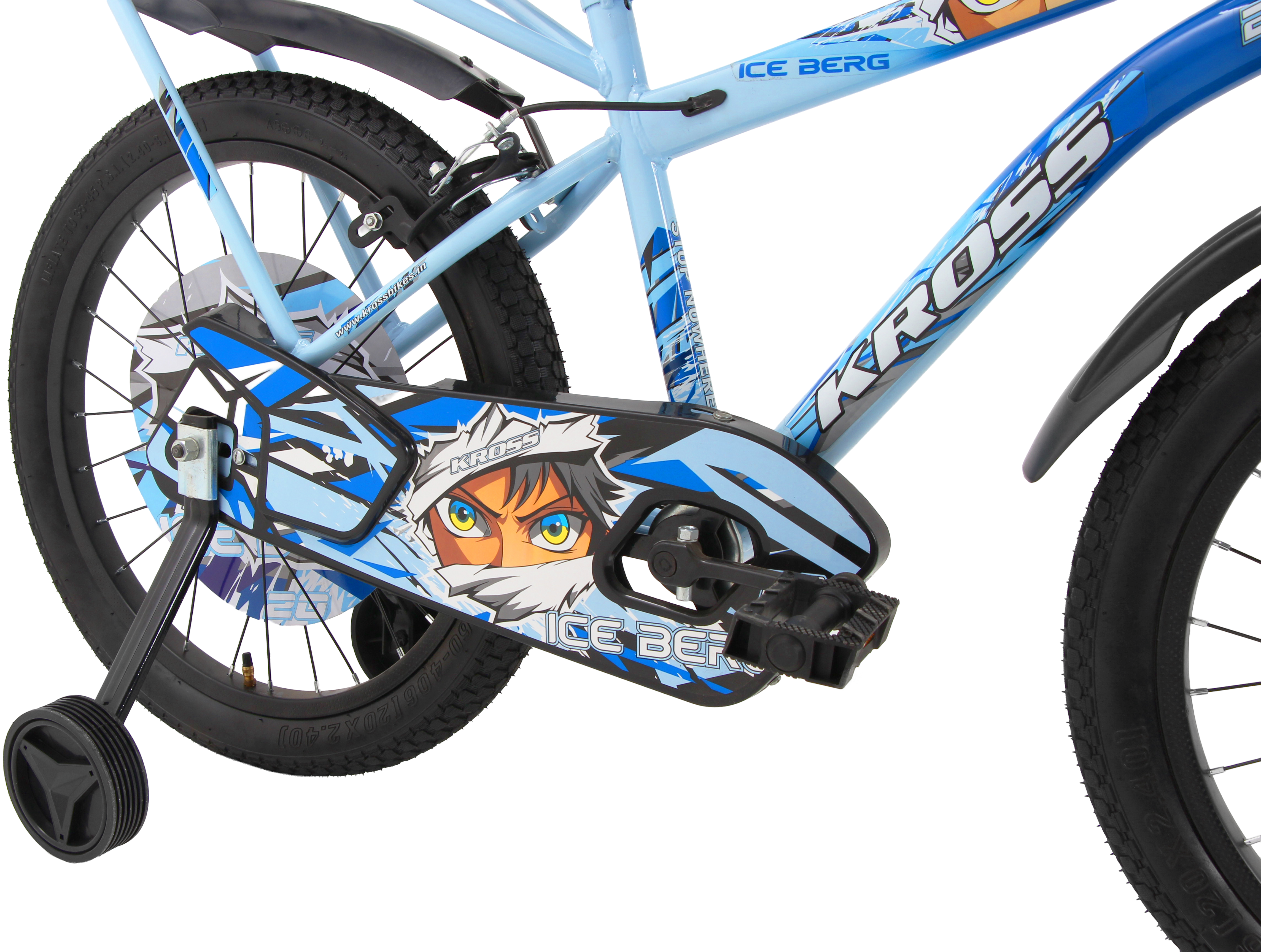 Kross Ice Berg 20T Kids Bicycle – Single Speed, Steel Frame, Caliper Brakes, Basket, Backrest & Side Supporters (Blue)