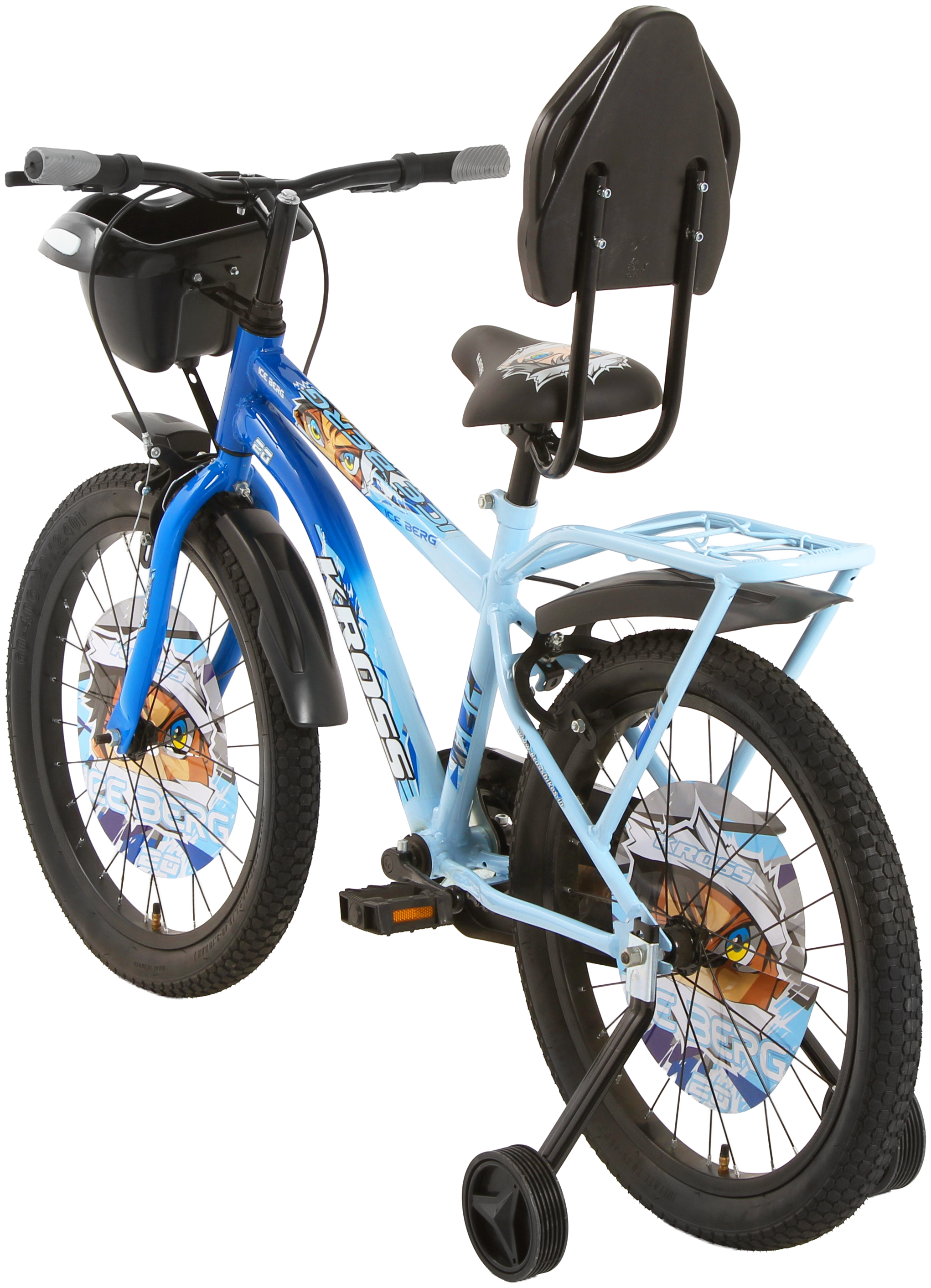 Kross Ice Berg 20T Kids Bicycle – Single Speed, Steel Frame, Caliper Brakes, Basket, Backrest & Side Supporters (Blue)