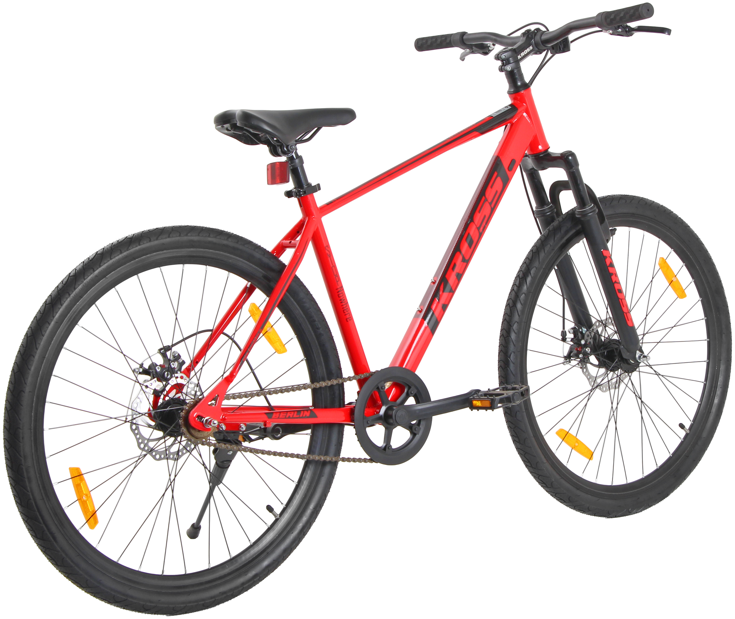 KROSS BERLIN 27.5T Single Speed Mountain Bike | Dual Disc Brakes, Suspension Fork, Steel Frame, 27.5 × 1.75 Tyres (Red)