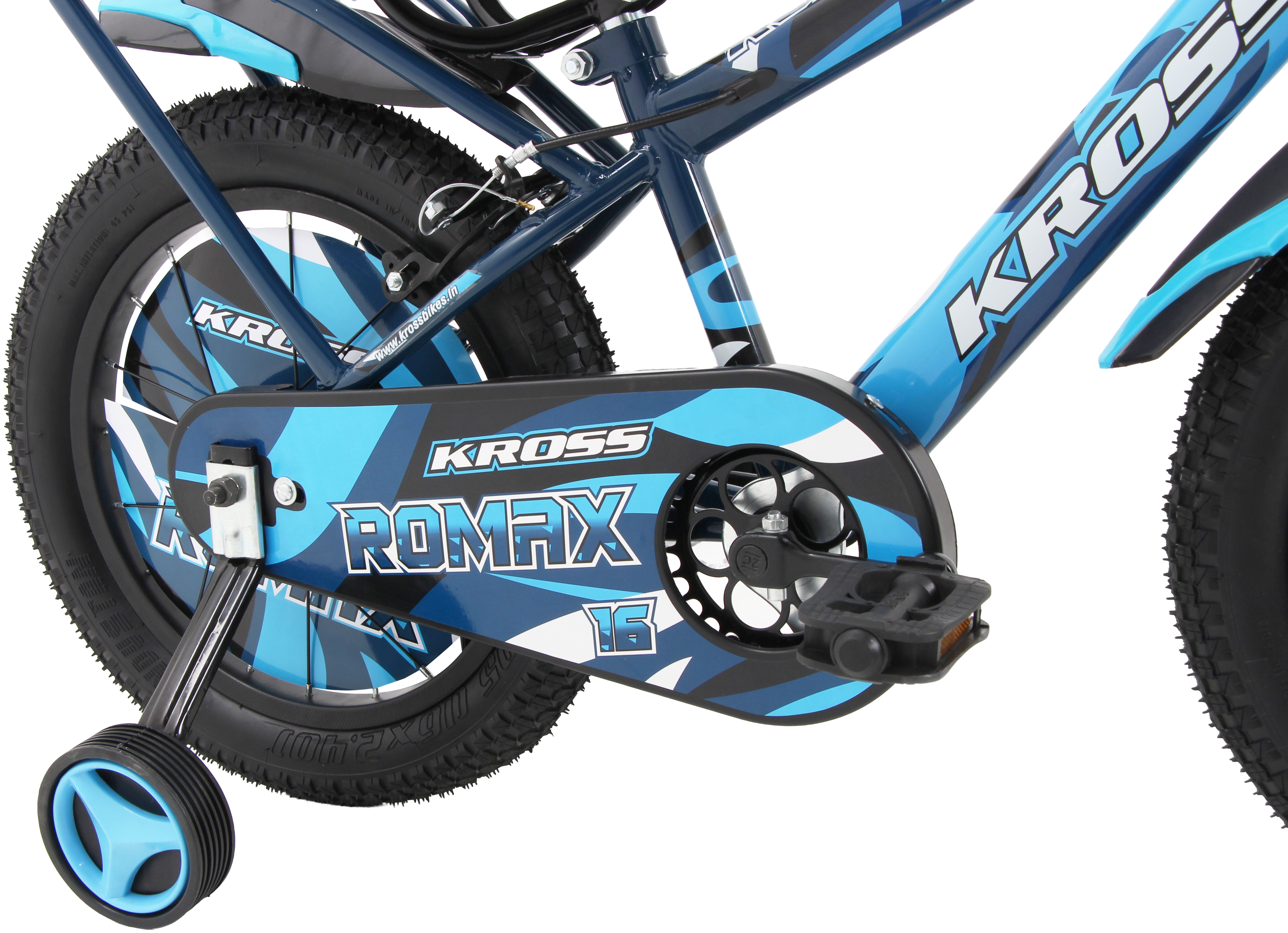 KROSS Romax 16T Kids Bicycle – Single Speed, Dual-Color Steel Frame, Caliper Brakes, Basket, Bottle Holder & Side Supporters (Blue)