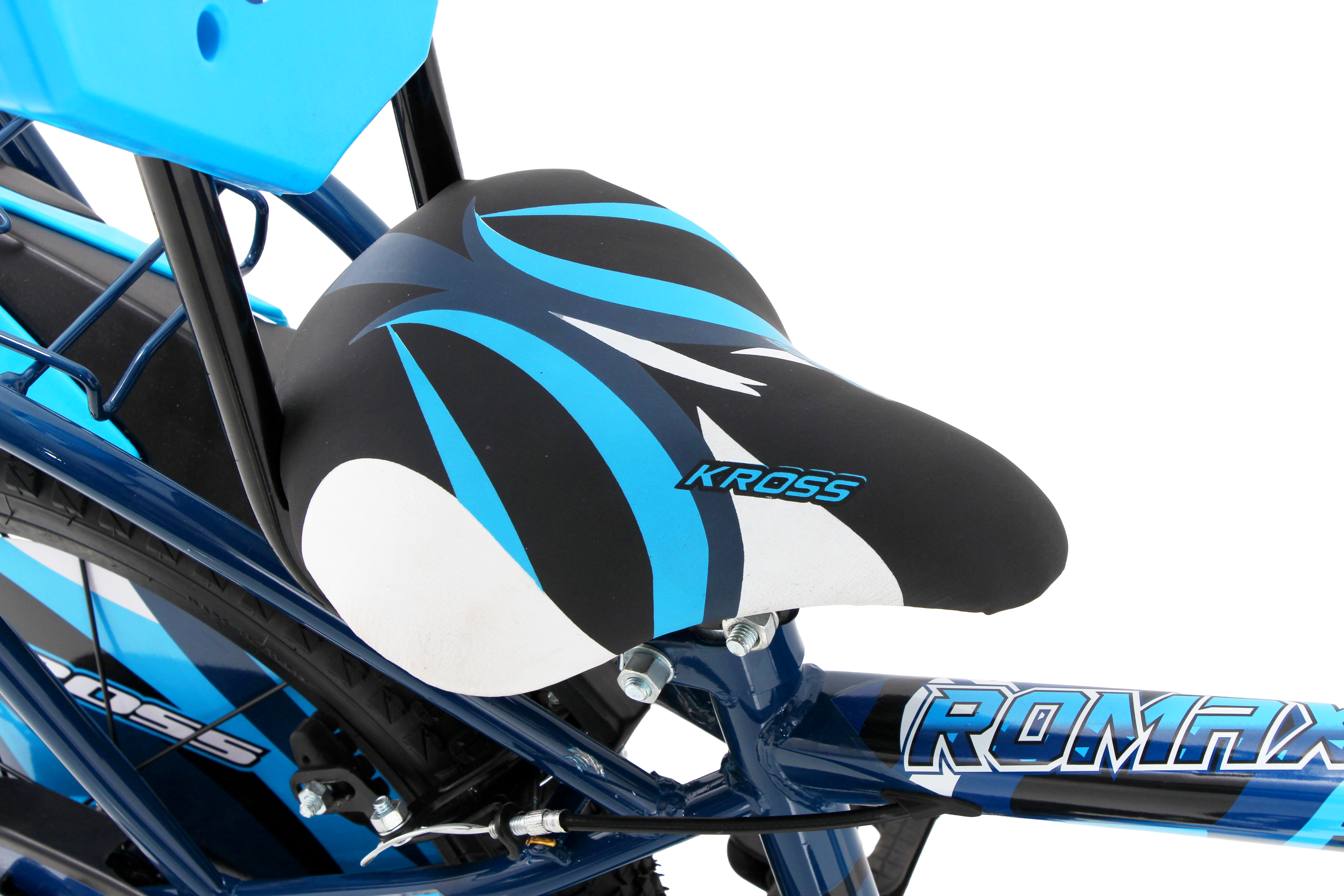 KROSS Romax 16T Kids Bicycle – Single Speed, Dual-Color Steel Frame, Caliper Brakes, Basket, Bottle Holder & Side Supporters (Blue)