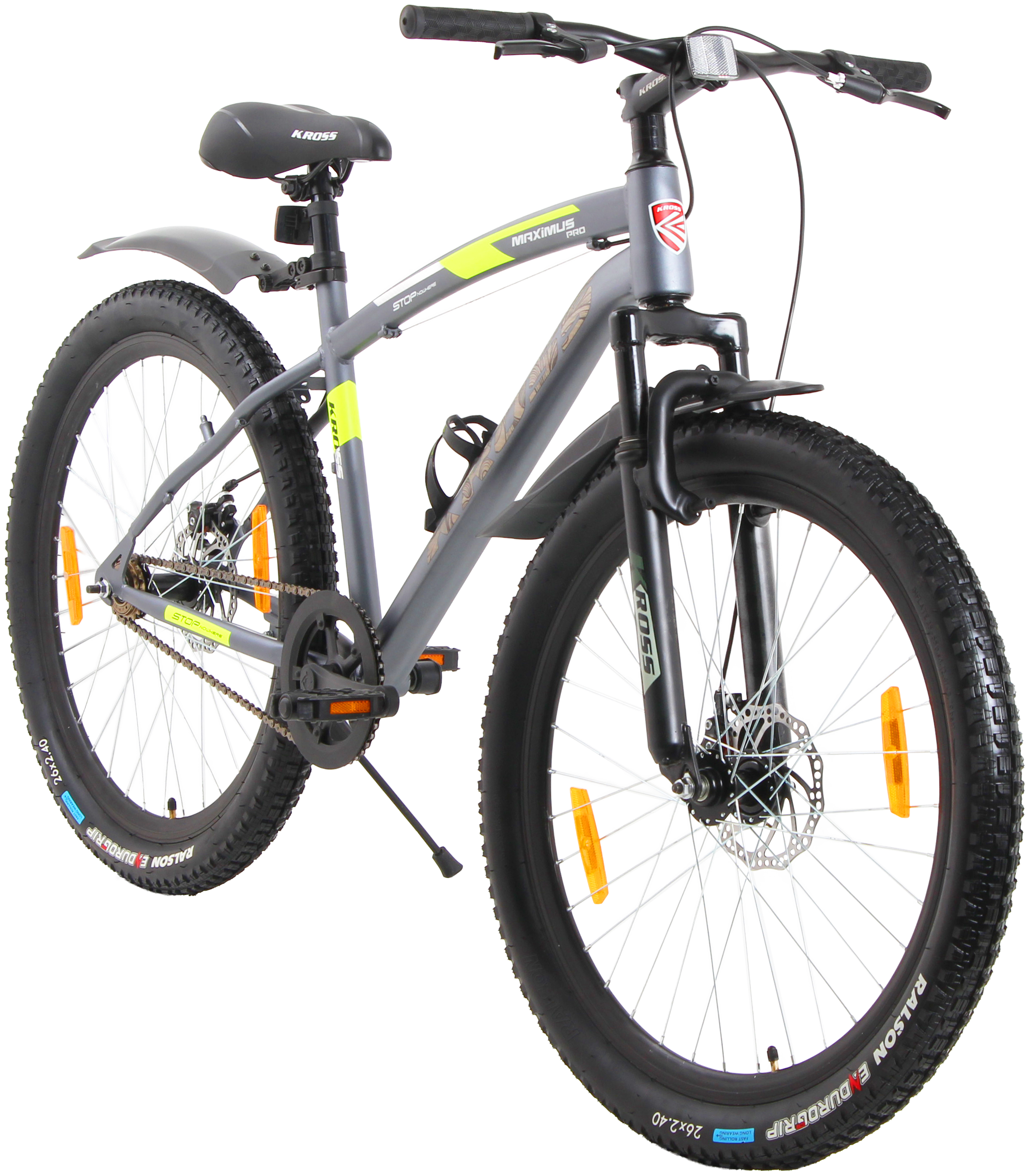 MAXIMUS PRO 26T Single Speed Mountain Bike with Suspension Fork, Dual Disc Brakes, Steel Frame, 2.4” Tyres & Alloy Double-Wall Rims (Grey)