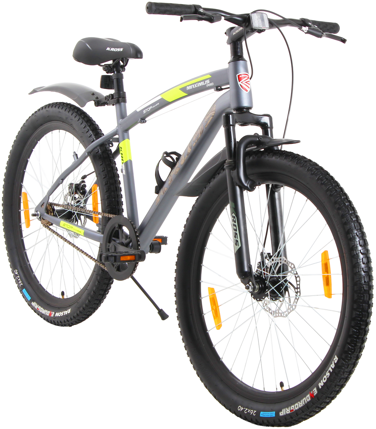 MAXIMUS PRO 26T Single Speed Mountain Bike with Suspension Fork, Dual Disc Brakes, Steel Frame, 2.4” Tyres & Alloy Double-Wall Rims (Grey)