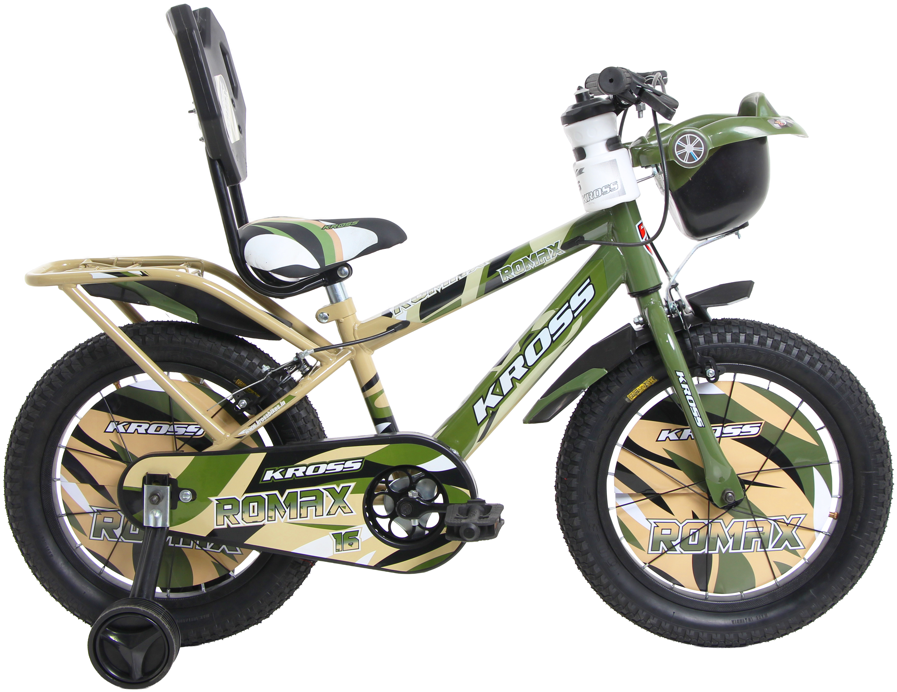 KROSS Romax 16T Kids Bicycle – Single Speed, Dual-Color Steel Frame, Caliper Brakes, Basket, Bottle Holder & Side Supporters