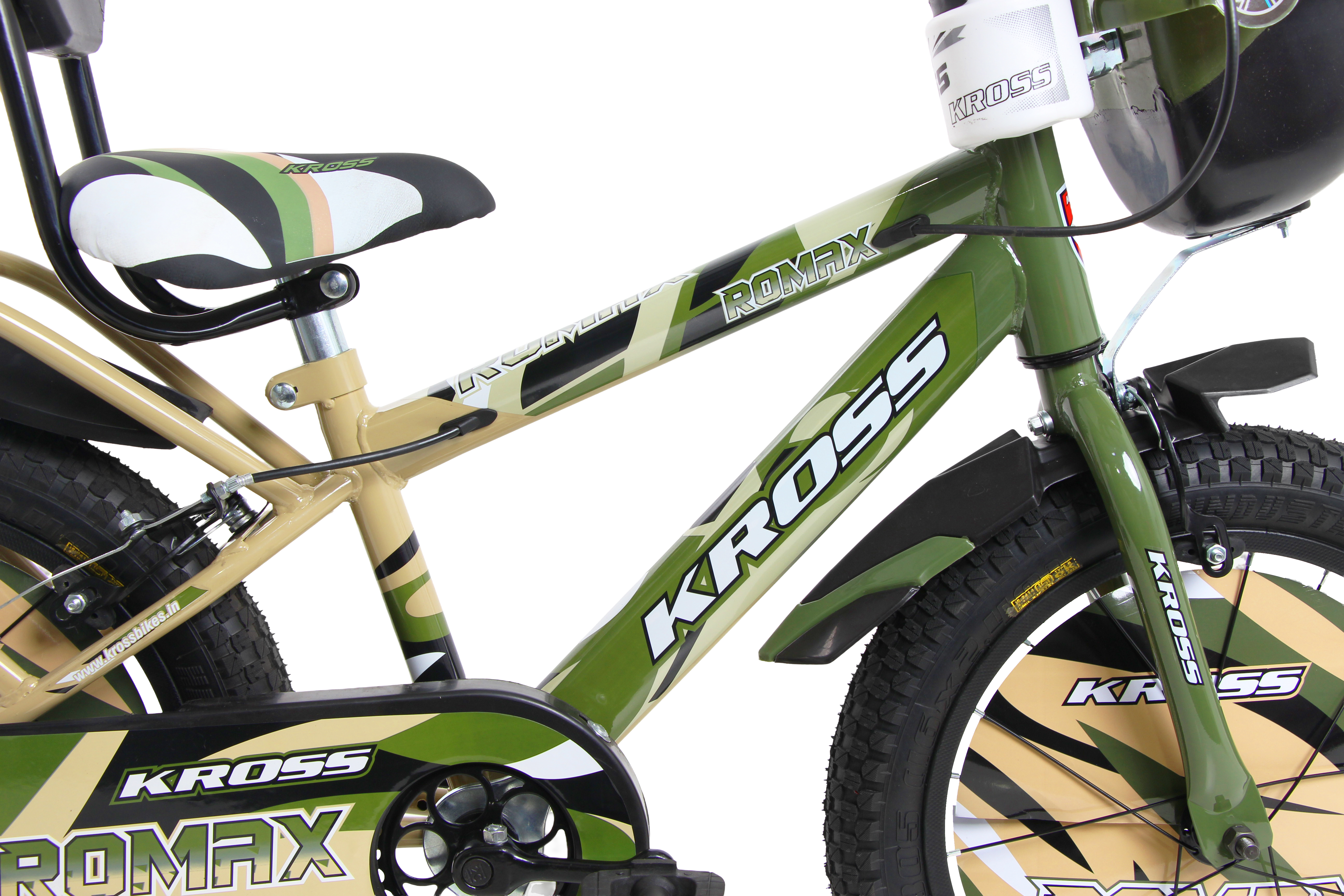 KROSS Romax 16T Kids Bicycle – Single Speed, Dual-Color Steel Frame, Caliper Brakes, Basket, Bottle Holder & Side Supporters