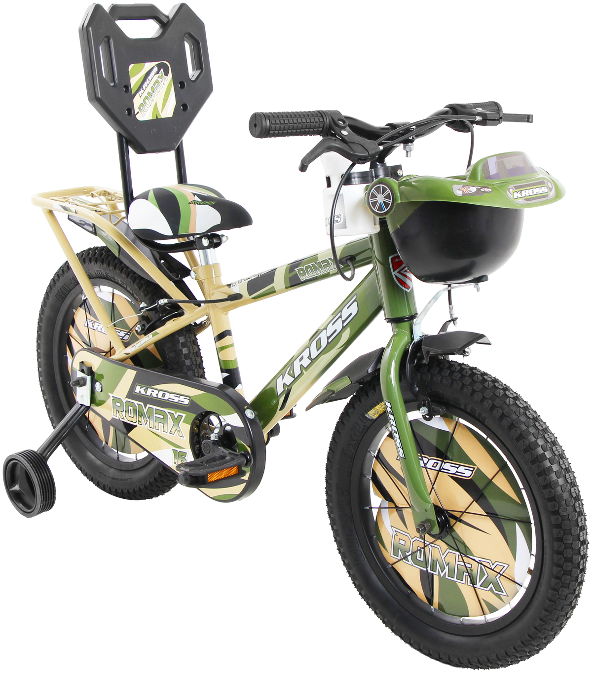 KROSS Romax 16T Kids Bicycle – Single Speed, Dual-Color Steel Frame, Caliper Brakes, Basket, Bottle Holder & Side Supporters