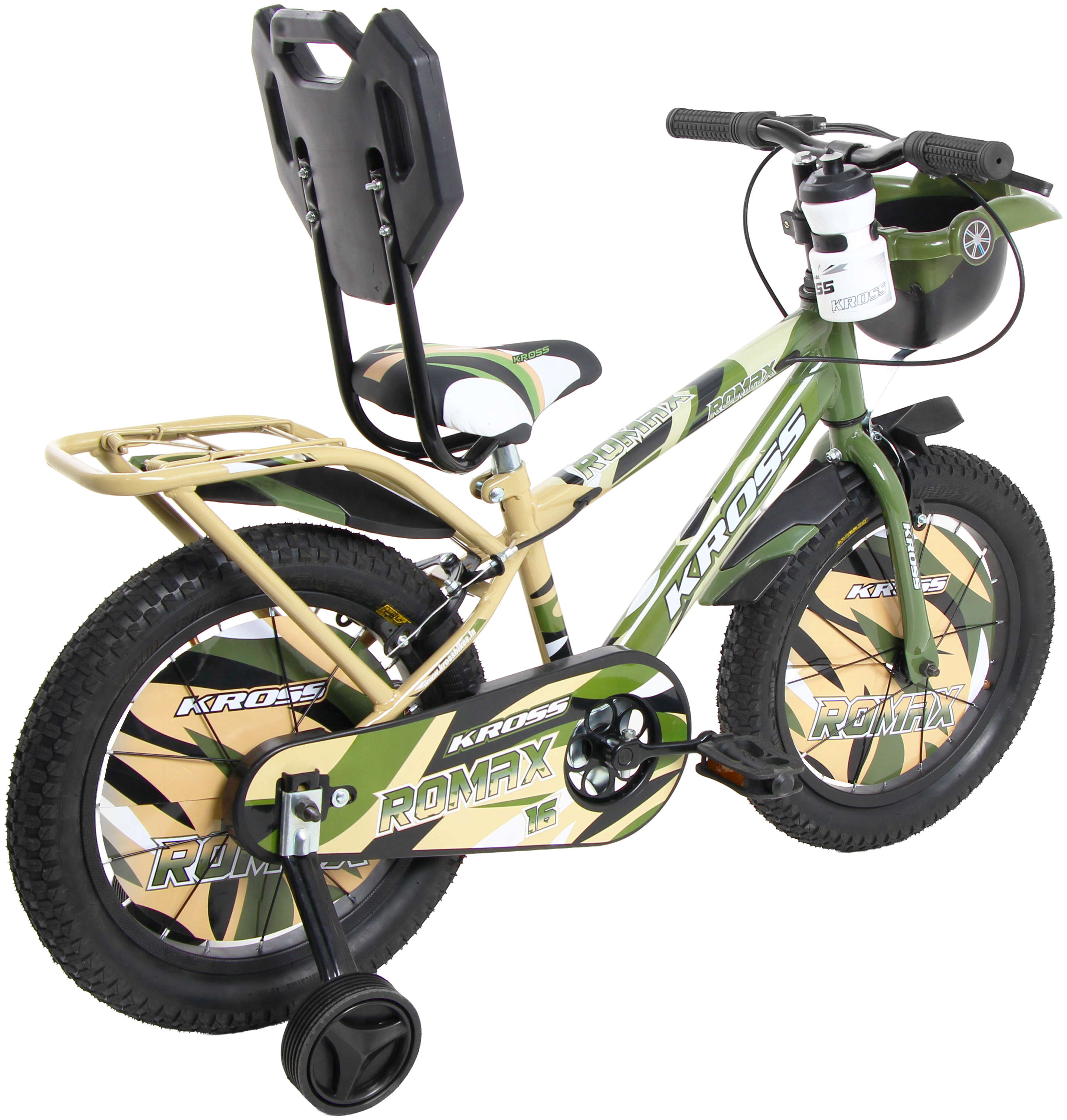 KROSS Romax 16T Kids Bicycle – Single Speed, Dual-Color Steel Frame, Caliper Brakes, Basket, Bottle Holder & Side Supporters