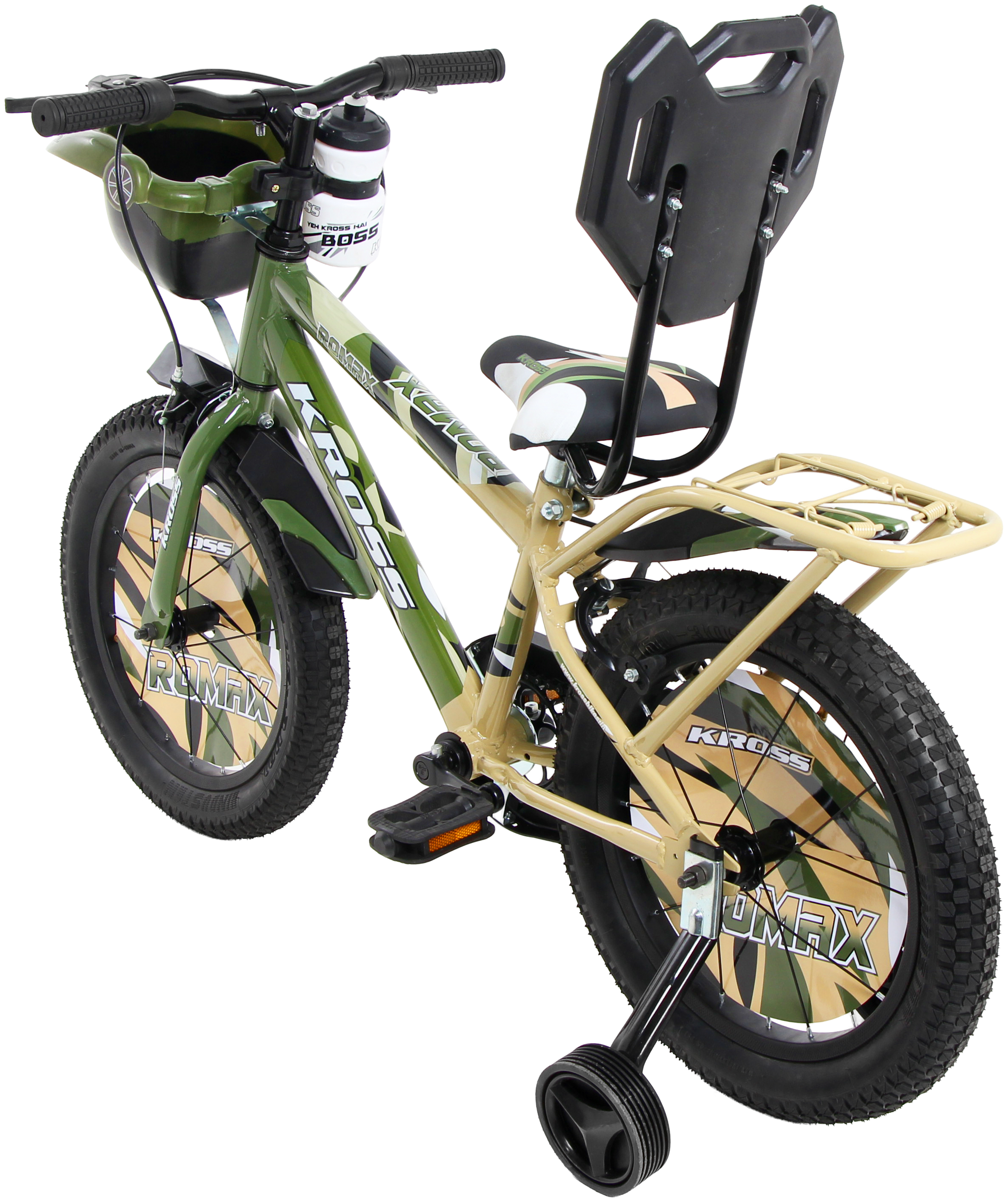 KROSS Romax 16T Kids Bicycle – Single Speed, Dual-Color Steel Frame, Caliper Brakes, Basket, Bottle Holder & Side Supporters